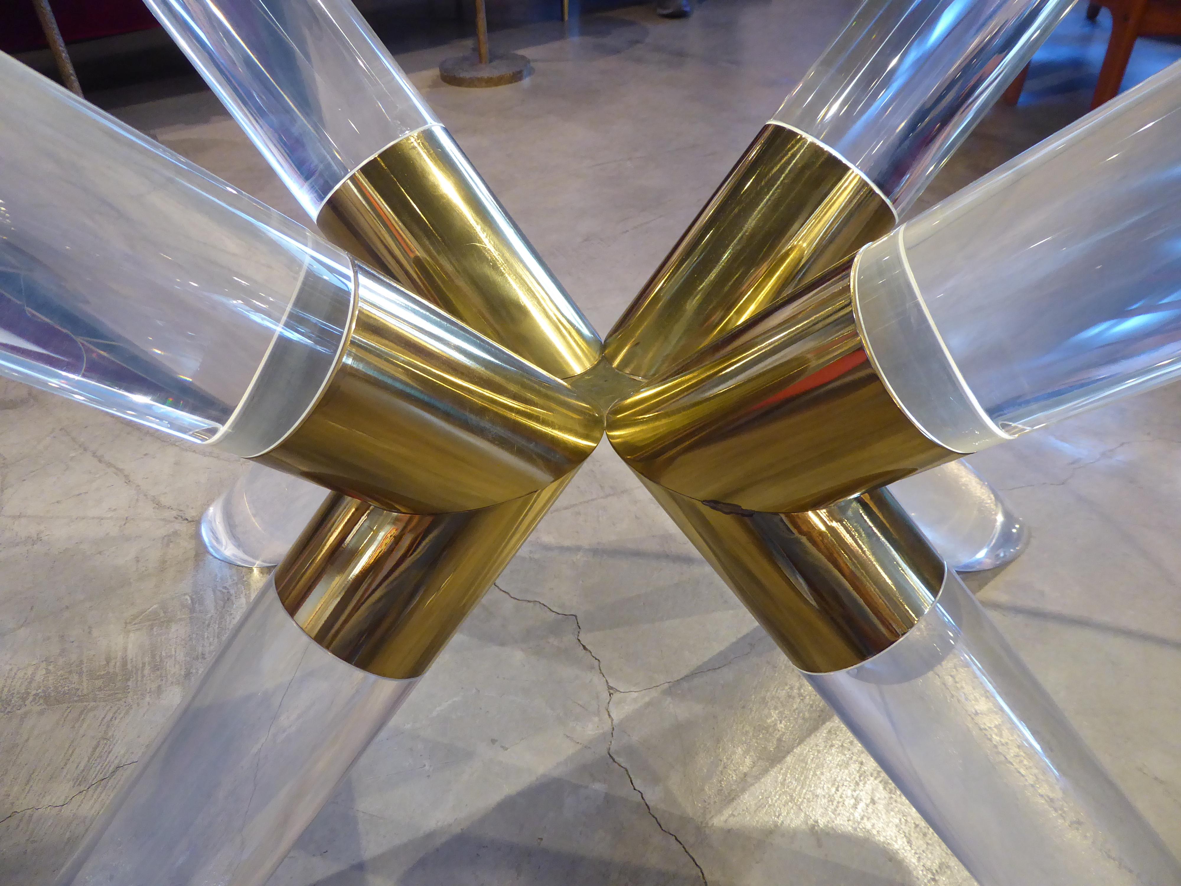 Lucite and Brass-Plated Steel X-Form Dining Table Base 2