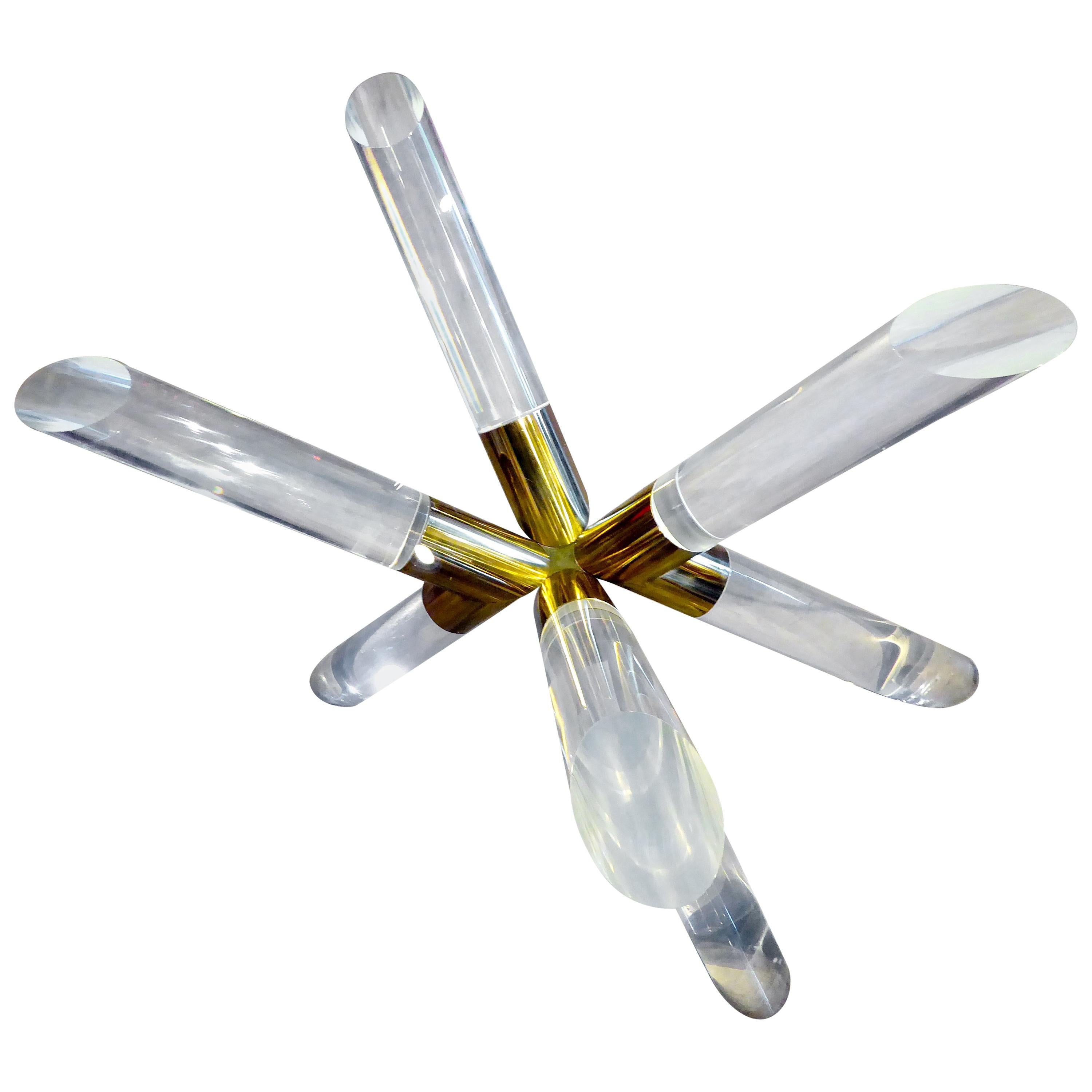 Lucite and Brass-Plated Steel X-Form Dining Table Base