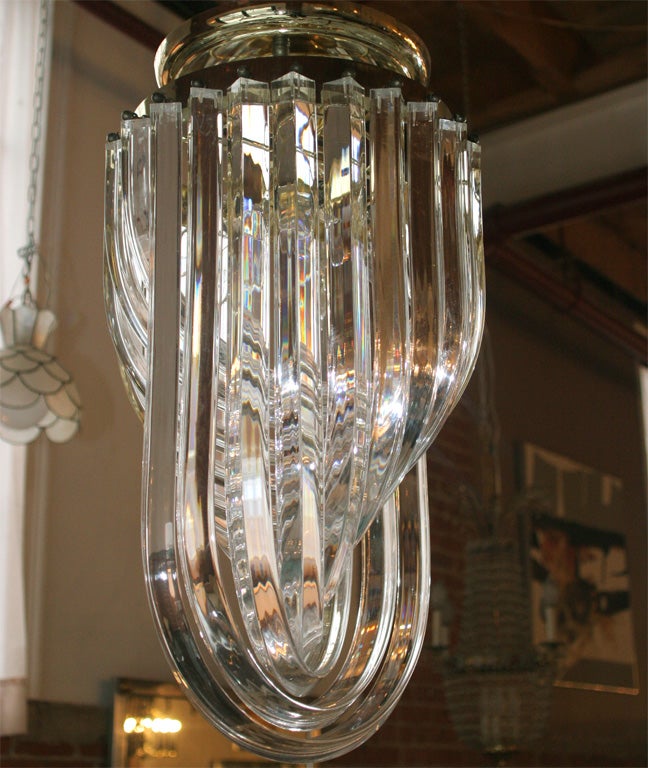 Hollywood Regency Lucite and Brass Ribbon Chandelier