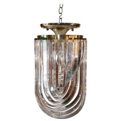Lucite and Brass Ribbon Chandelier