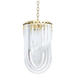 Retro Lucite and Brass Ribbon Chandelier