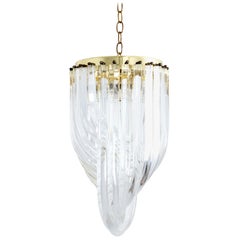 Lucite and Brass Ribbon Chandelier