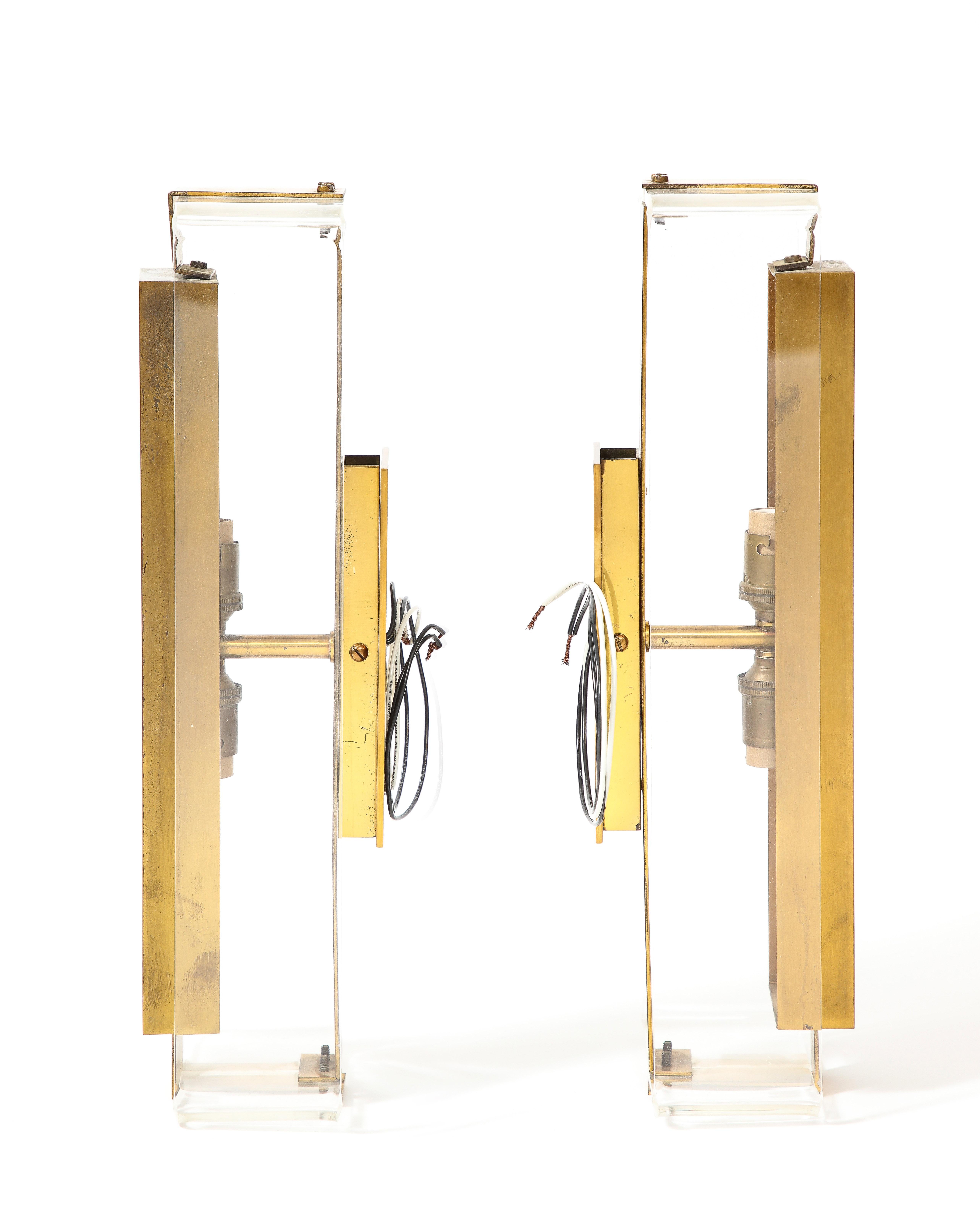 Lucite and Brass Sconces For Sale 2