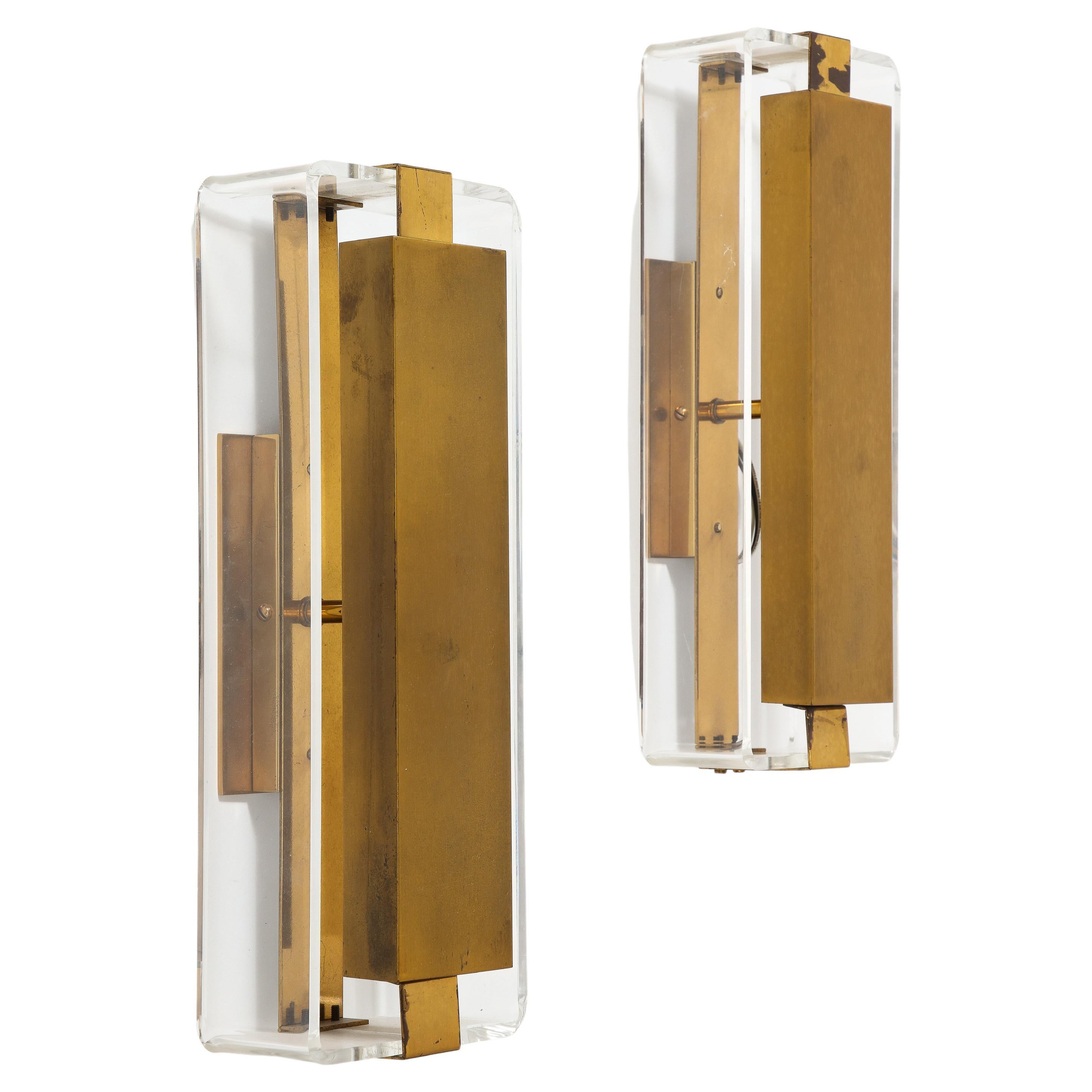 Lucite and Brass Sconces