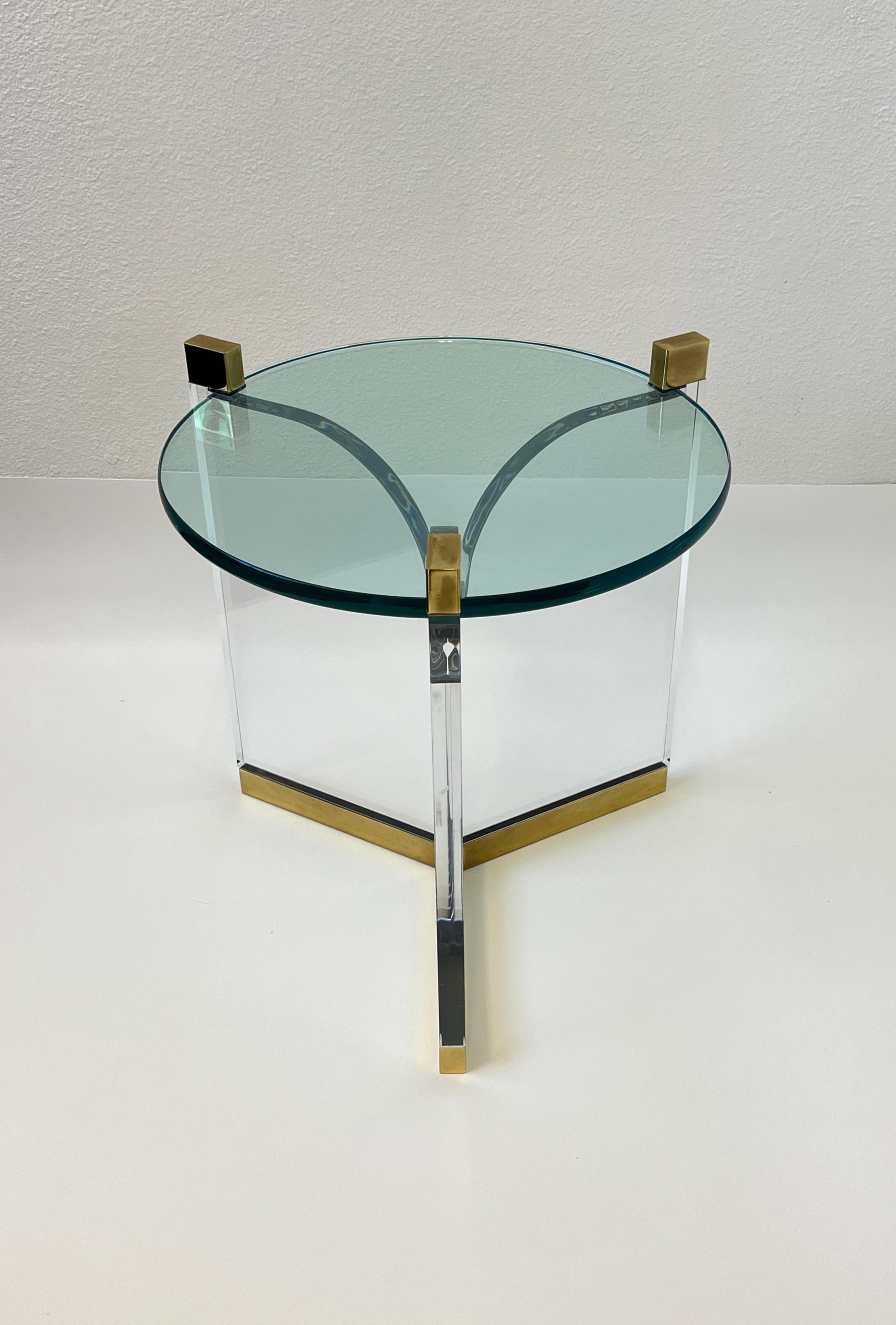 Modern Lucite and Brass Side Table by Charles Hollis Jones  For Sale