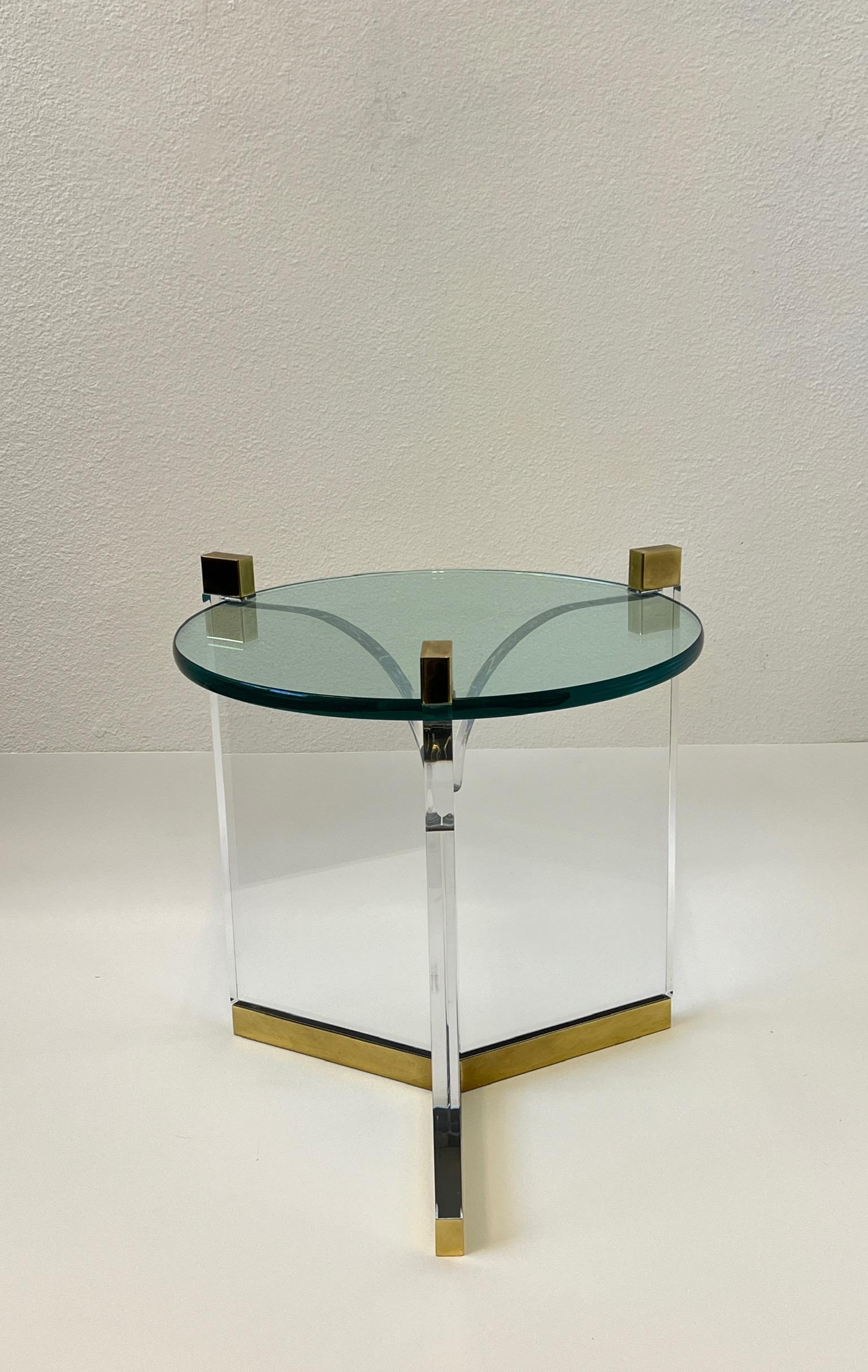 Polished Lucite and Brass Side Table by Charles Hollis Jones  For Sale