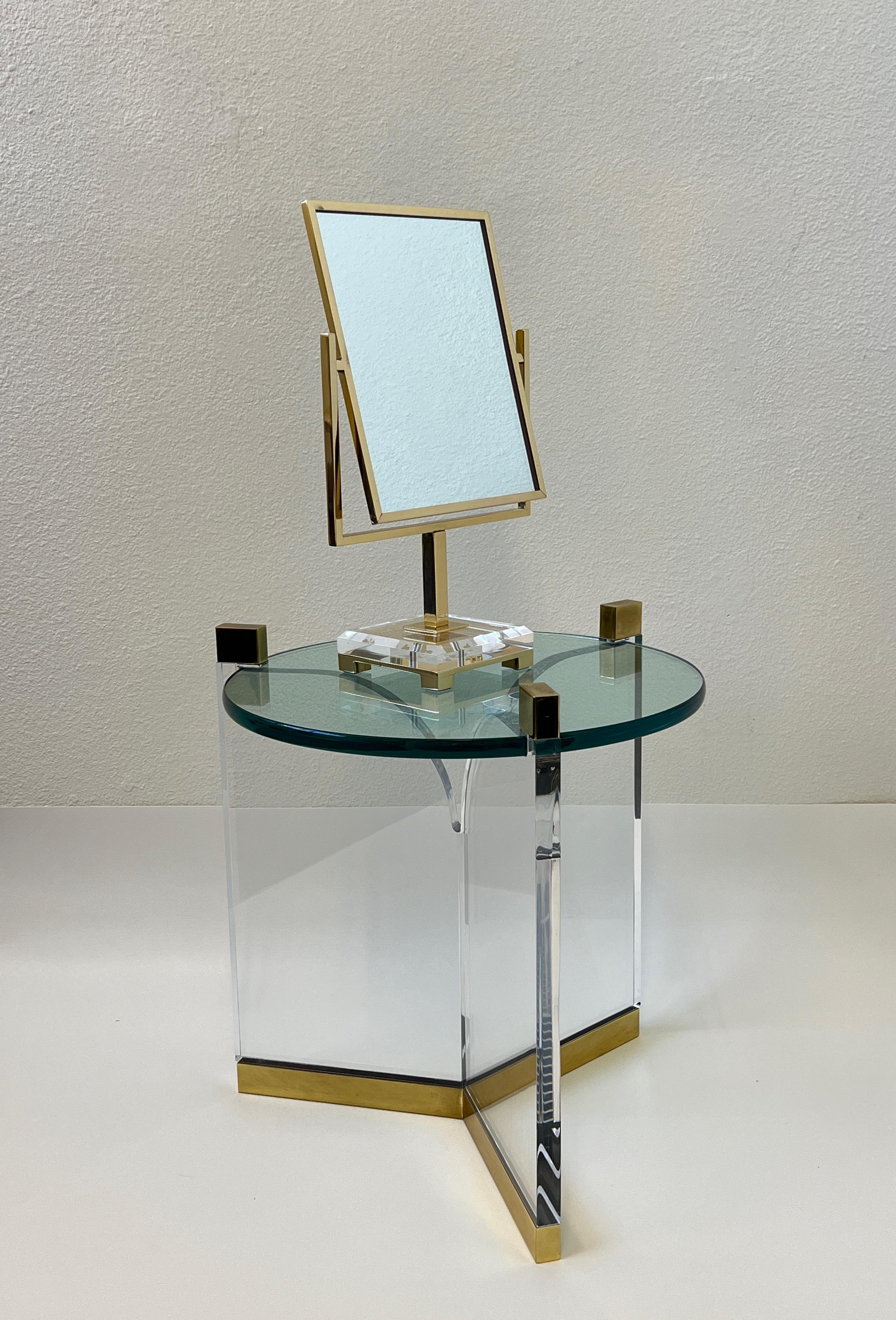 Lucite and Brass Side Table by Charles Hollis Jones  In Good Condition For Sale In Palm Springs, CA