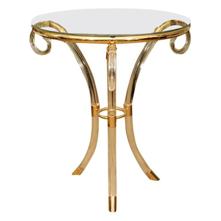Lucite and Brass Side Table, Gueridon For Sale