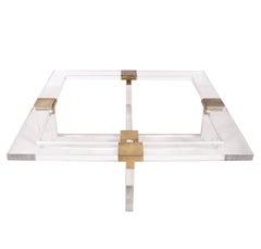 Lucite and Brass Square Coffee Table