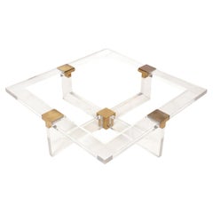 Lucite and Brass Square Coffee Table