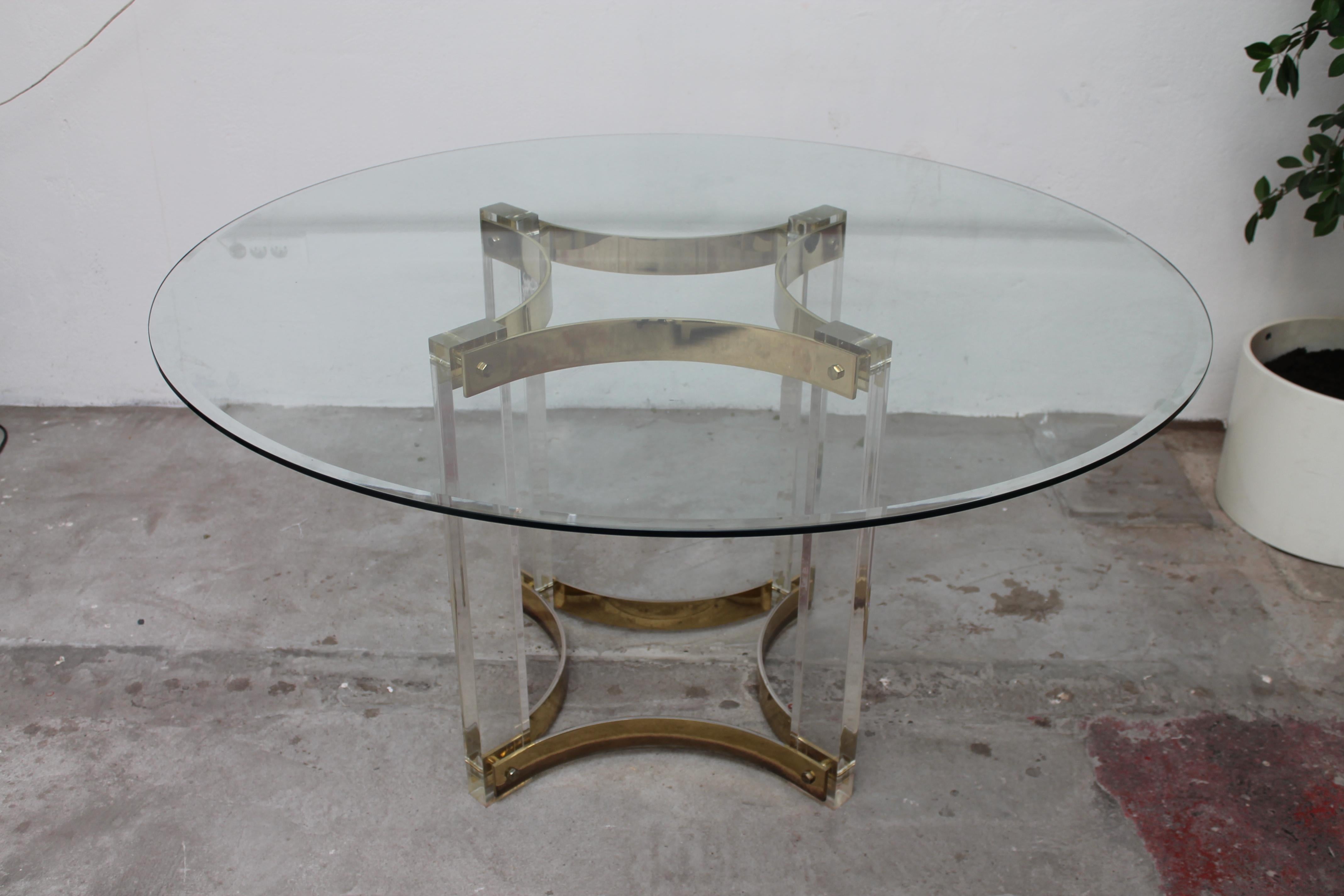 Italian Lucite and Brass Table by Romeo Rega For Sale