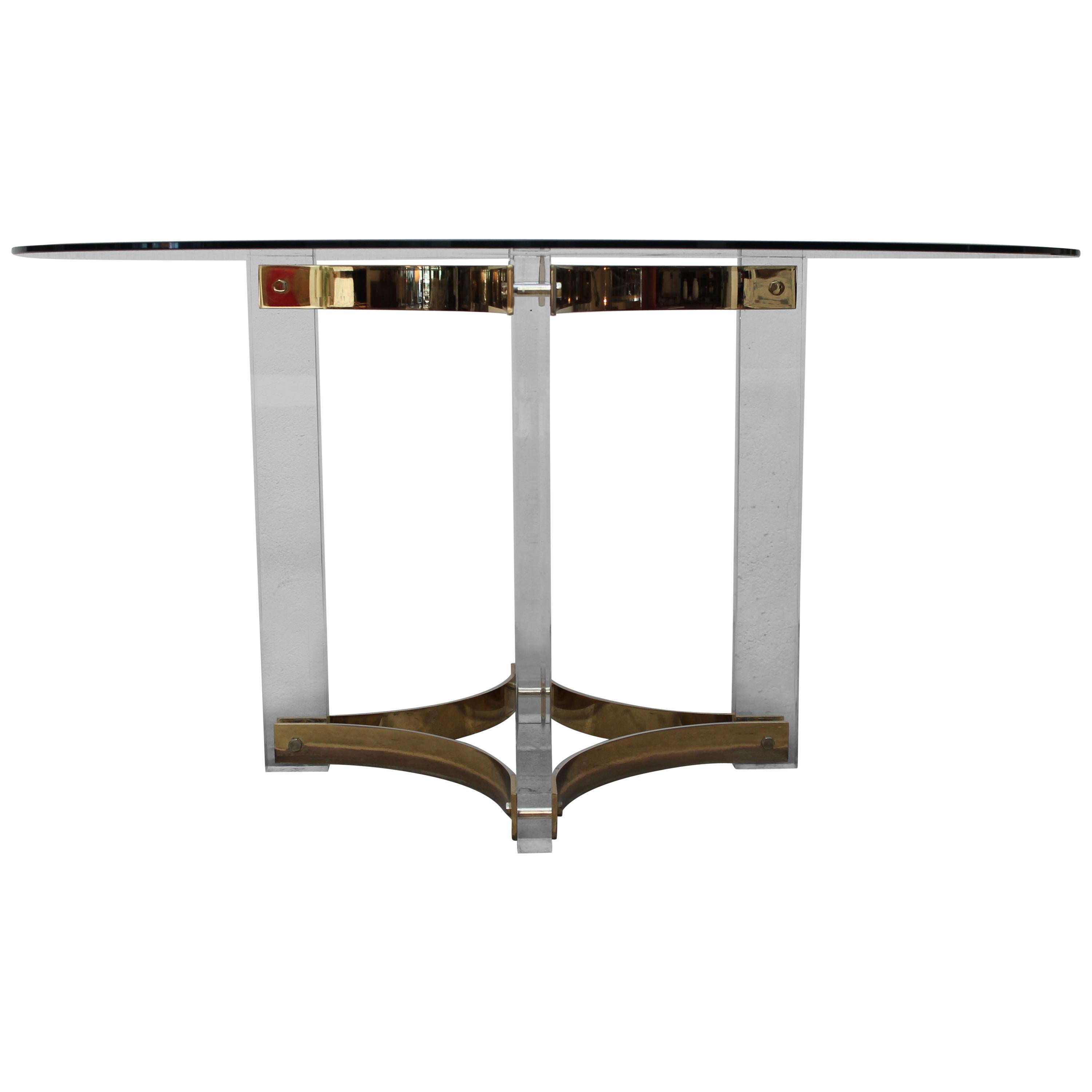 Lucite and Brass Table by Romeo Rega For Sale