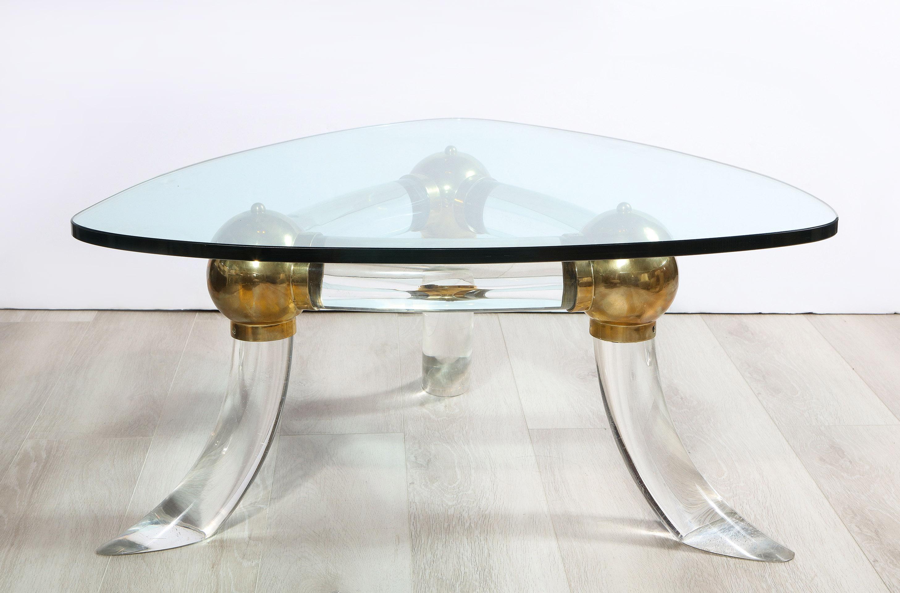 Lucite and Brass Table In Good Condition For Sale In New York, NY