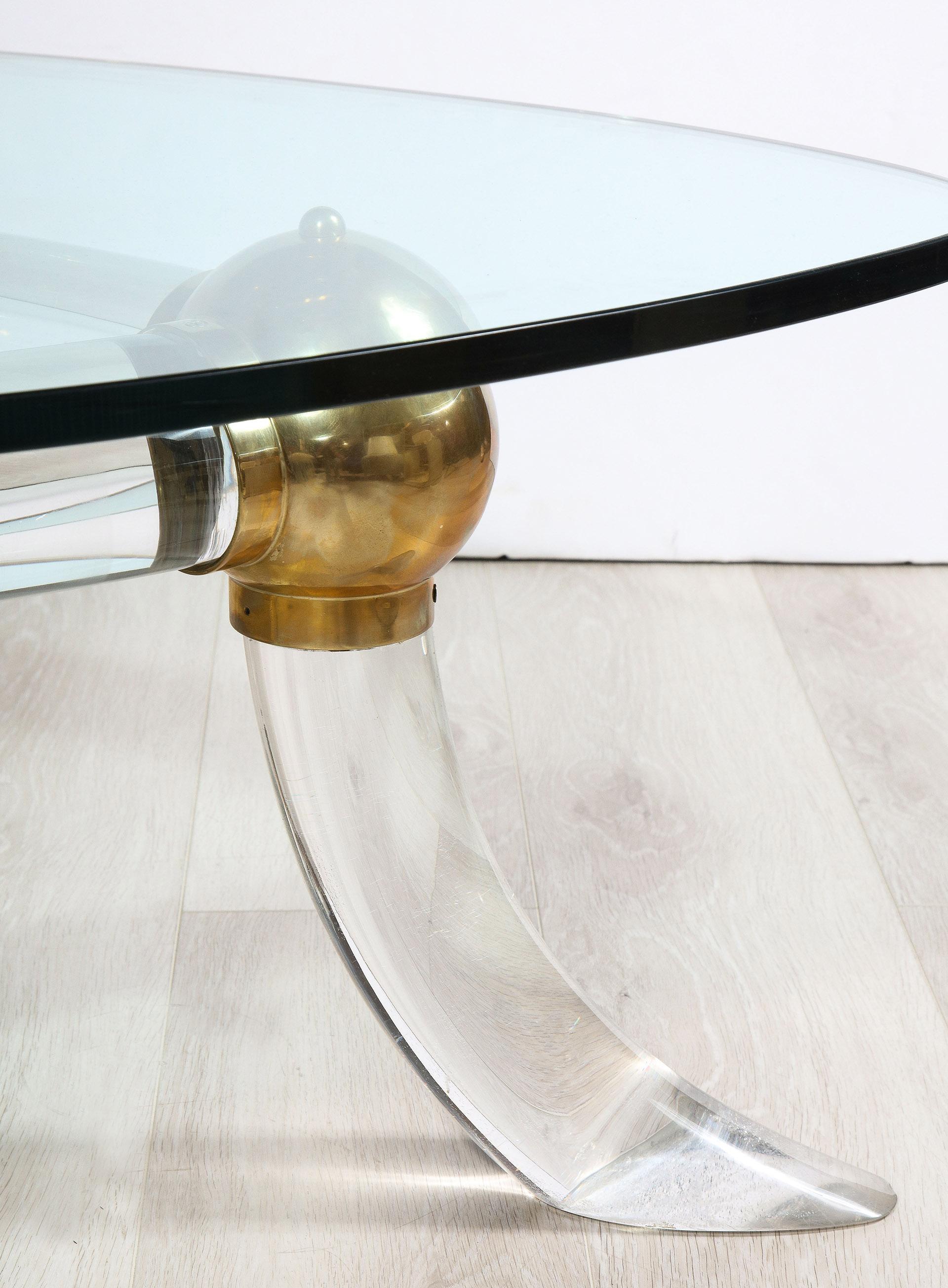 Lucite and Brass Table For Sale 1