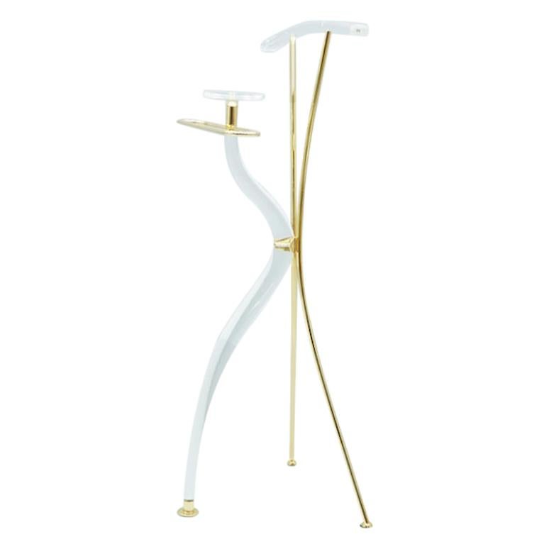 Lucite and Brass Three Leg Valet, 1960s For Sale