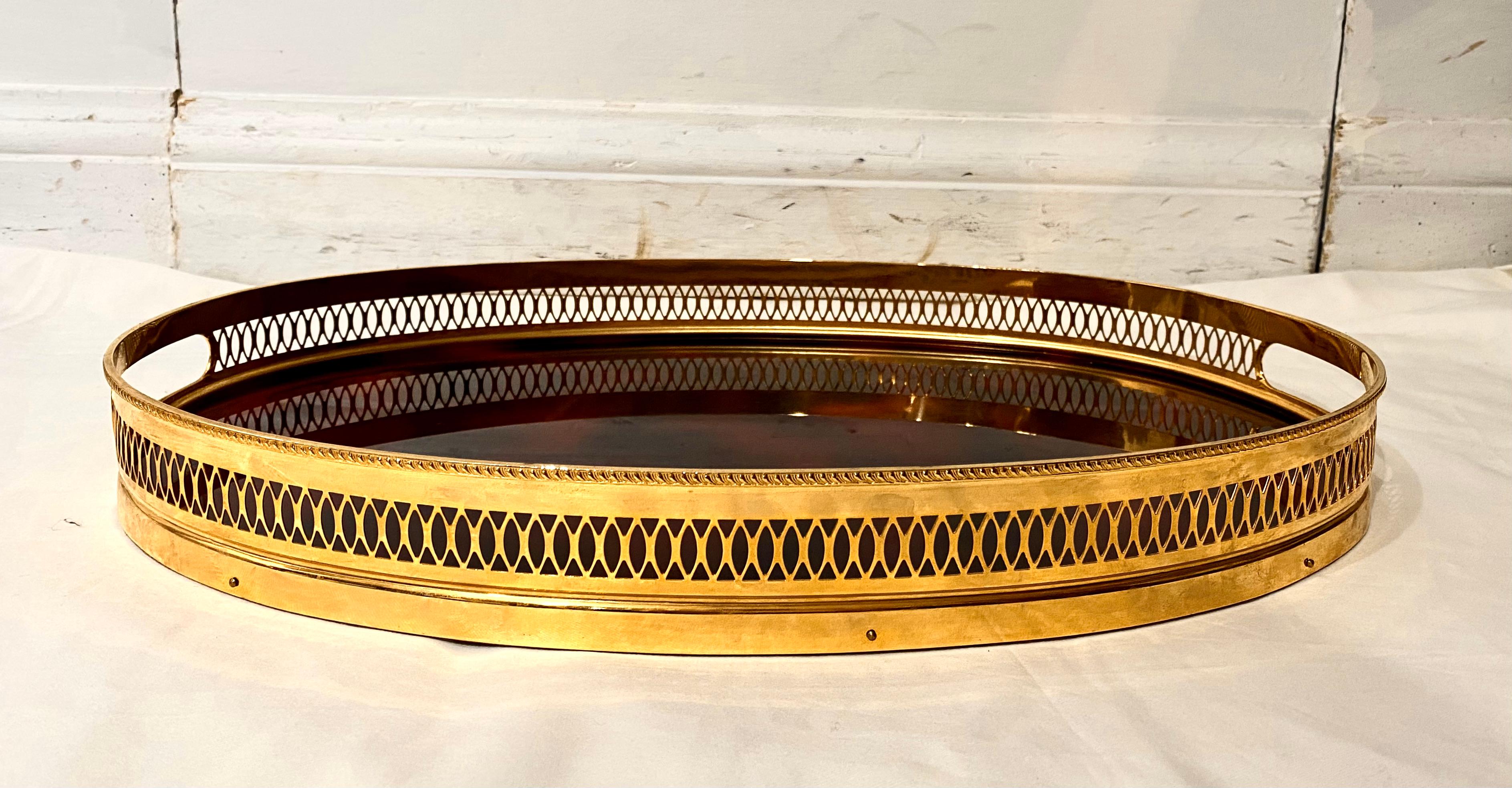 Lucite and Brass Tortoise shell Large Tray, Italy, Mid-Century Moderne In Excellent Condition For Sale In Montreal, Quebec