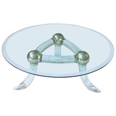 Lucite and Brass 'Tusk' Round Coffee Table, Italy, 1970s