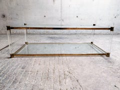 Lucite and Brass Two-Tier Coffee Table, 1970s