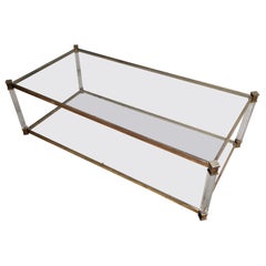 Lucite and Brass Two-Tier Coffee Table, 1970s