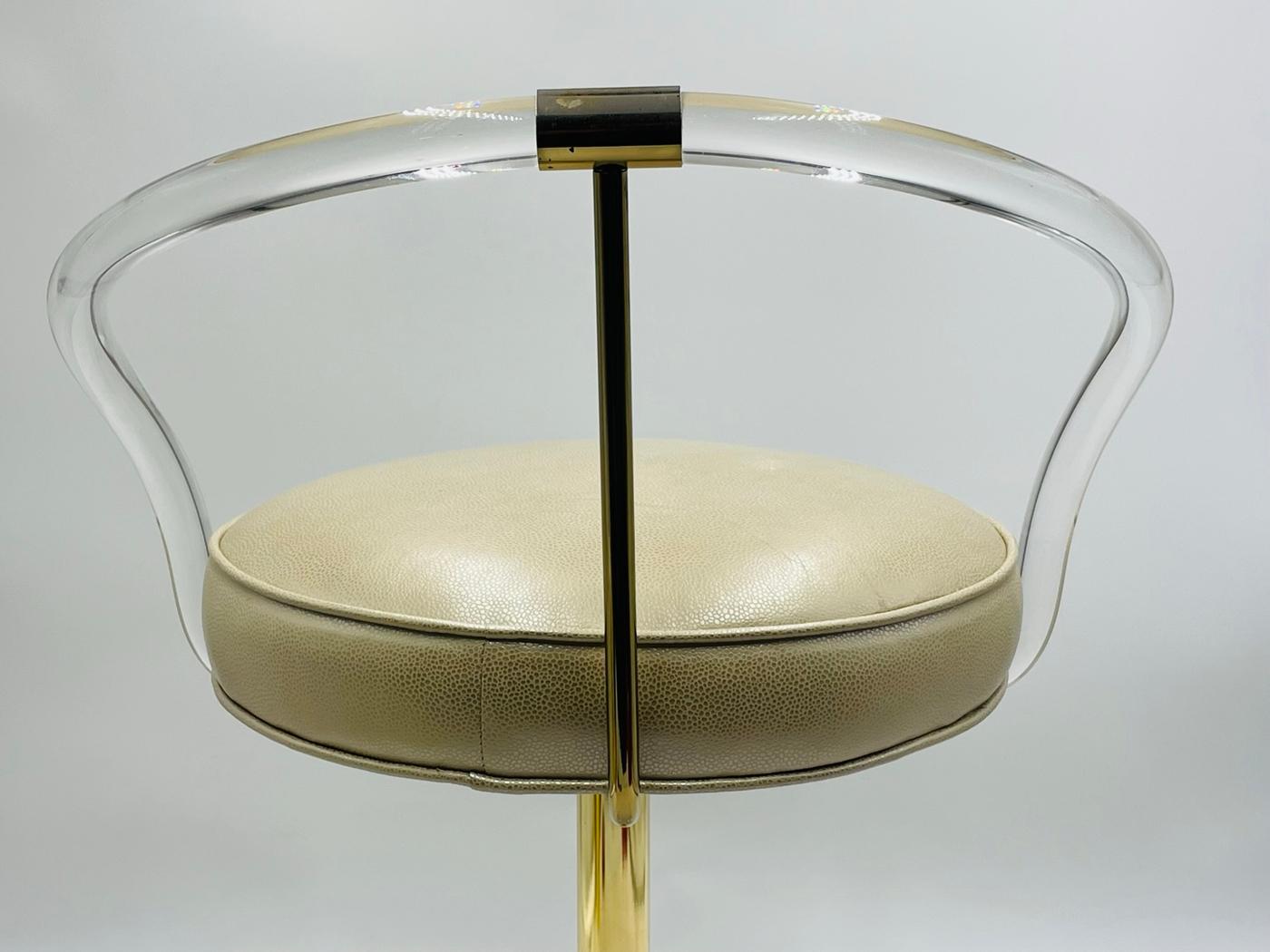 Lucite and Brass Vanity Swivel Chair by Charles Hollis Jones For Sale 6