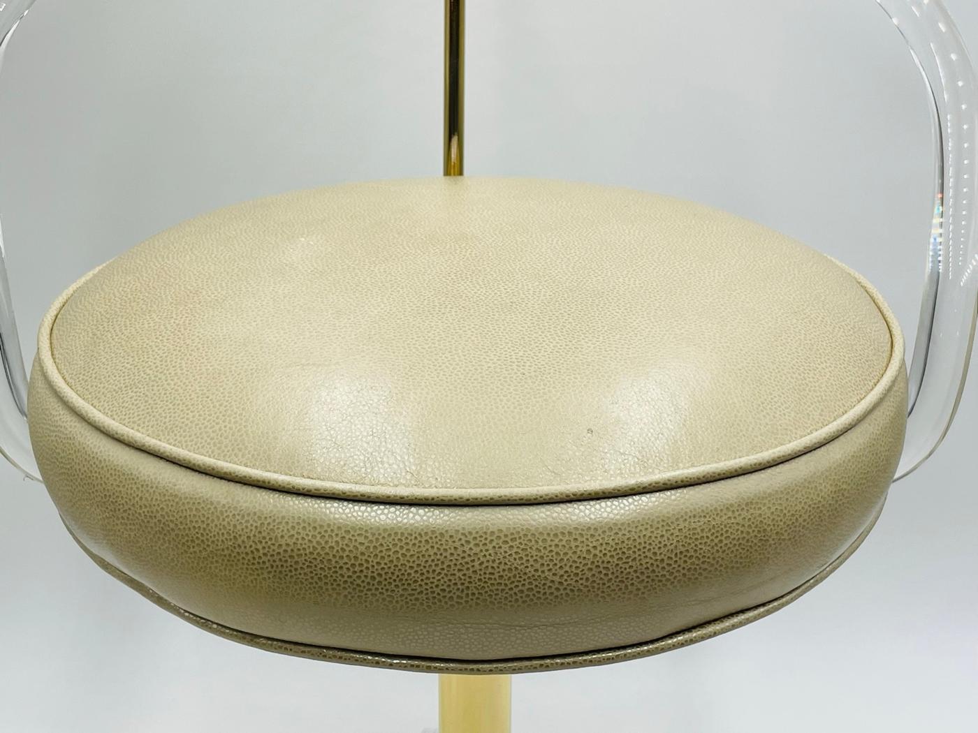 Lucite and Brass Vanity Swivel Chair by Charles Hollis Jones For Sale 8