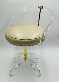 Lucite and Brass Vanity Swivel Chair by Charles Hollis Jones