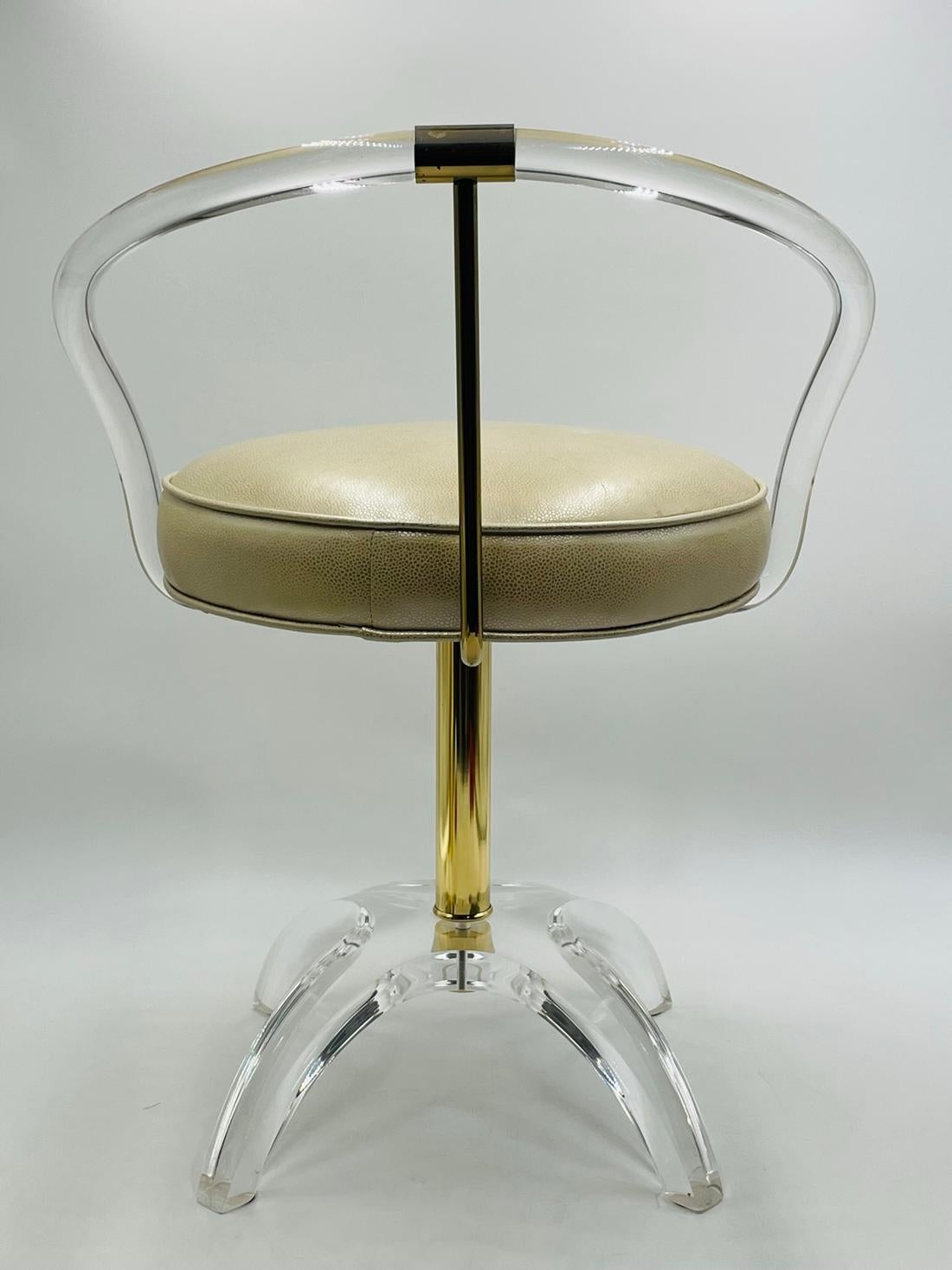 Mid-Century Modern Lucite and Brass Vanity Swivel Chair by Charles Hollis Jones For Sale