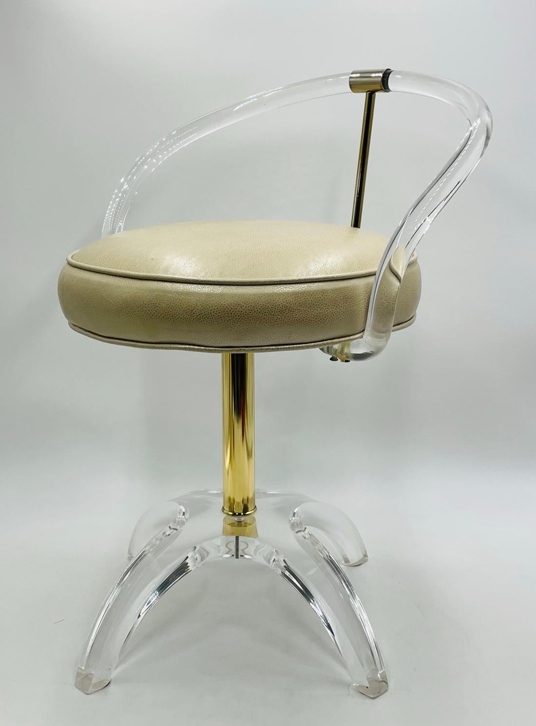 Mid-20th Century Lucite and Brass Vanity Swivel Chair by Charles Hollis Jones For Sale