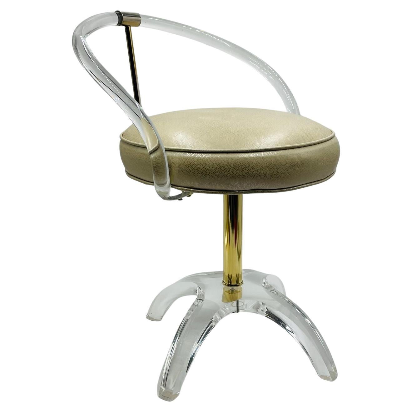 Lucite and Brass Vanity Swivel Chair by Charles Hollis Jones For Sale