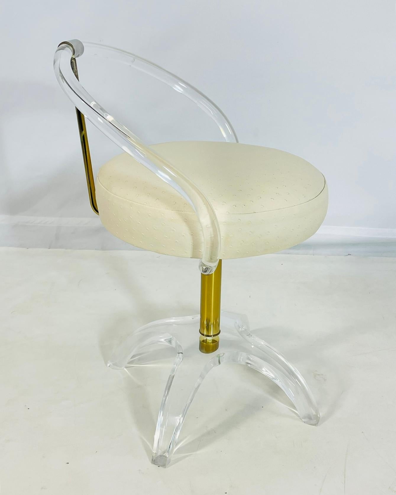 Hand-Crafted Lucite and Brass Vanity Swivel Chair by Charles Hollis Jones, USA 1960's For Sale