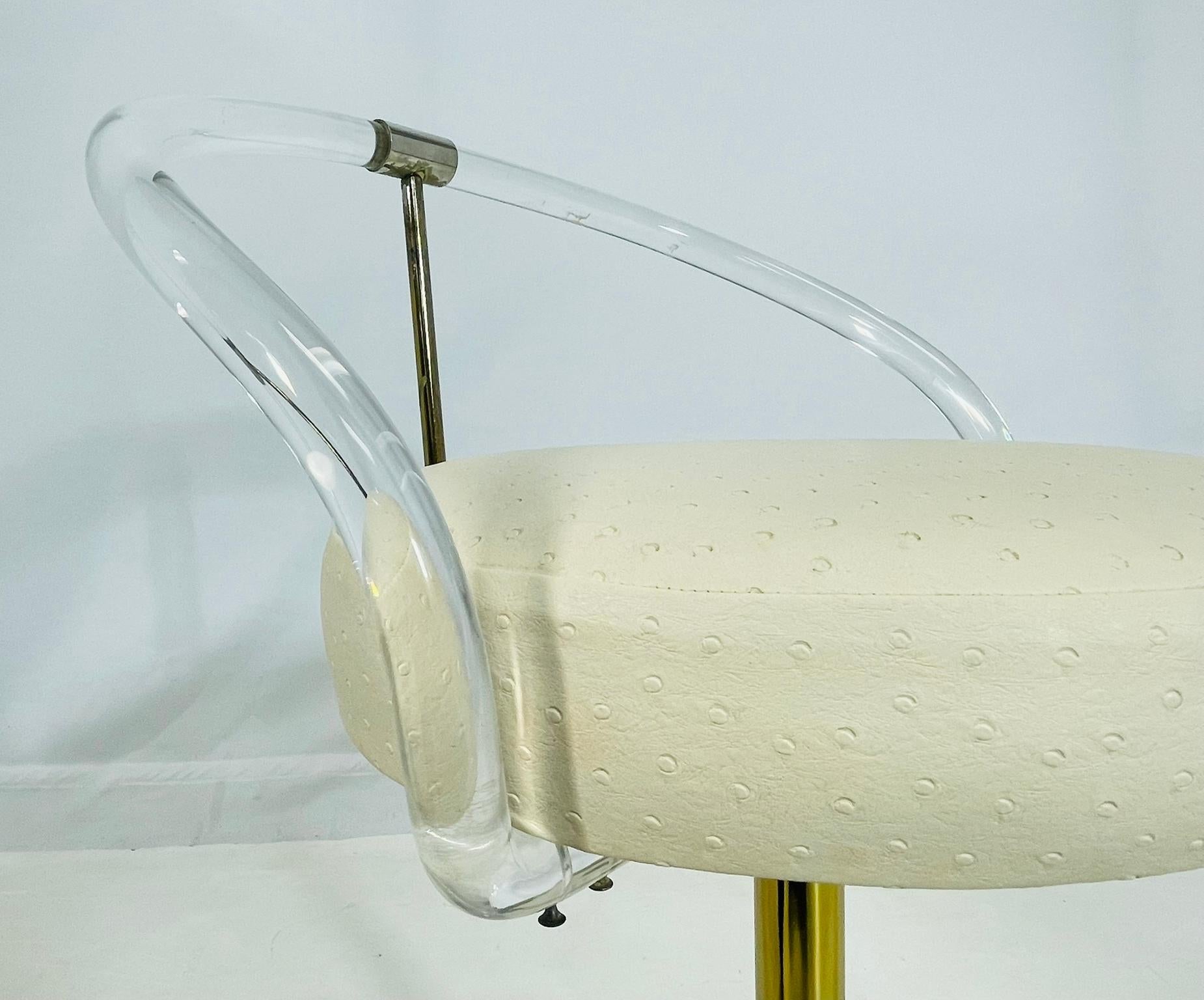 Mid-20th Century Lucite and Brass Vanity Swivel Chair by Charles Hollis Jones, USA 1960's For Sale