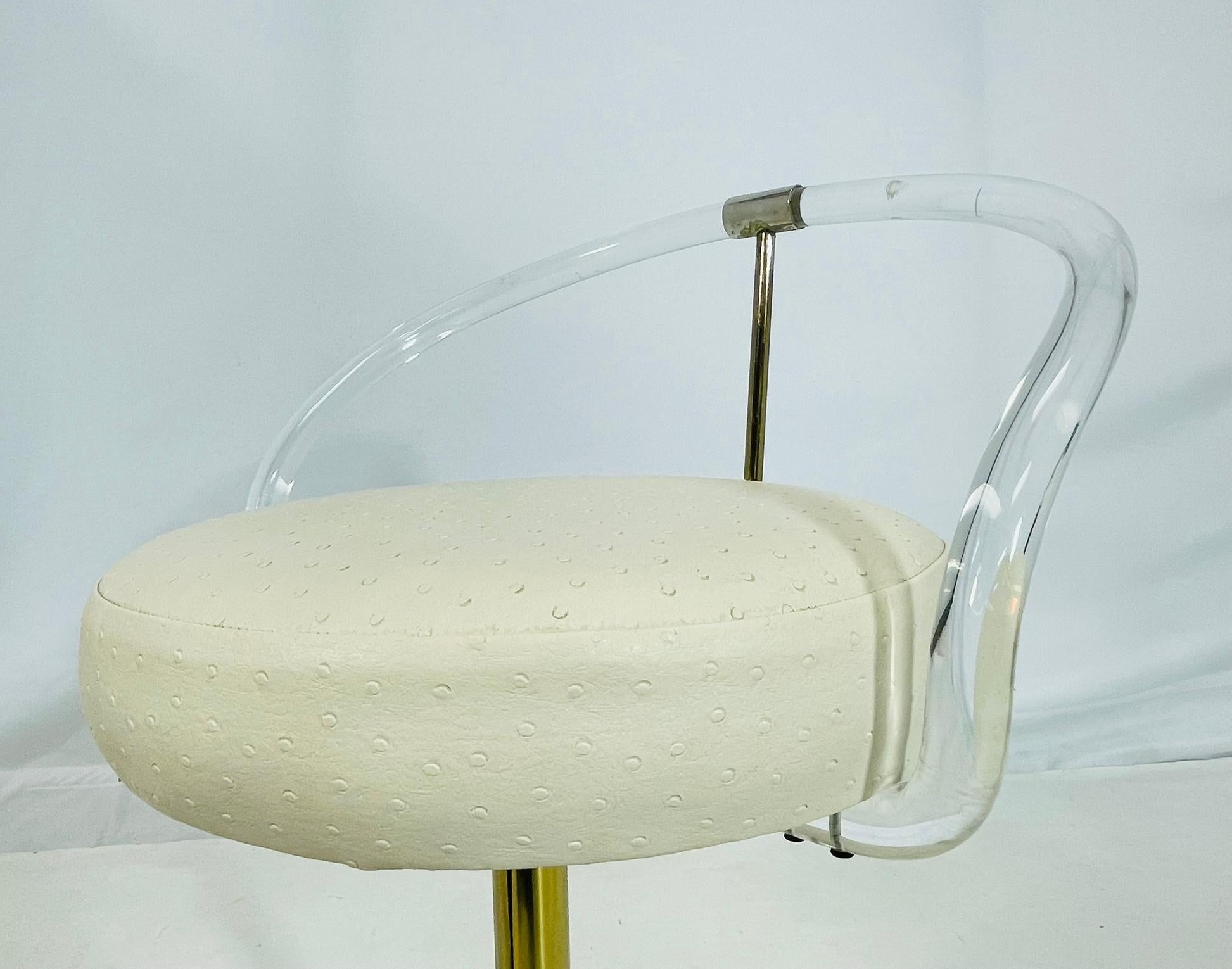 Lucite and Brass Vanity Swivel Chair by Charles Hollis Jones, USA 1960's For Sale 1