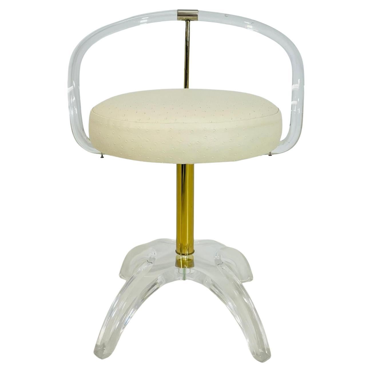 Lucite and Brass Vanity Swivel Chair by Charles Hollis Jones, USA 1960's