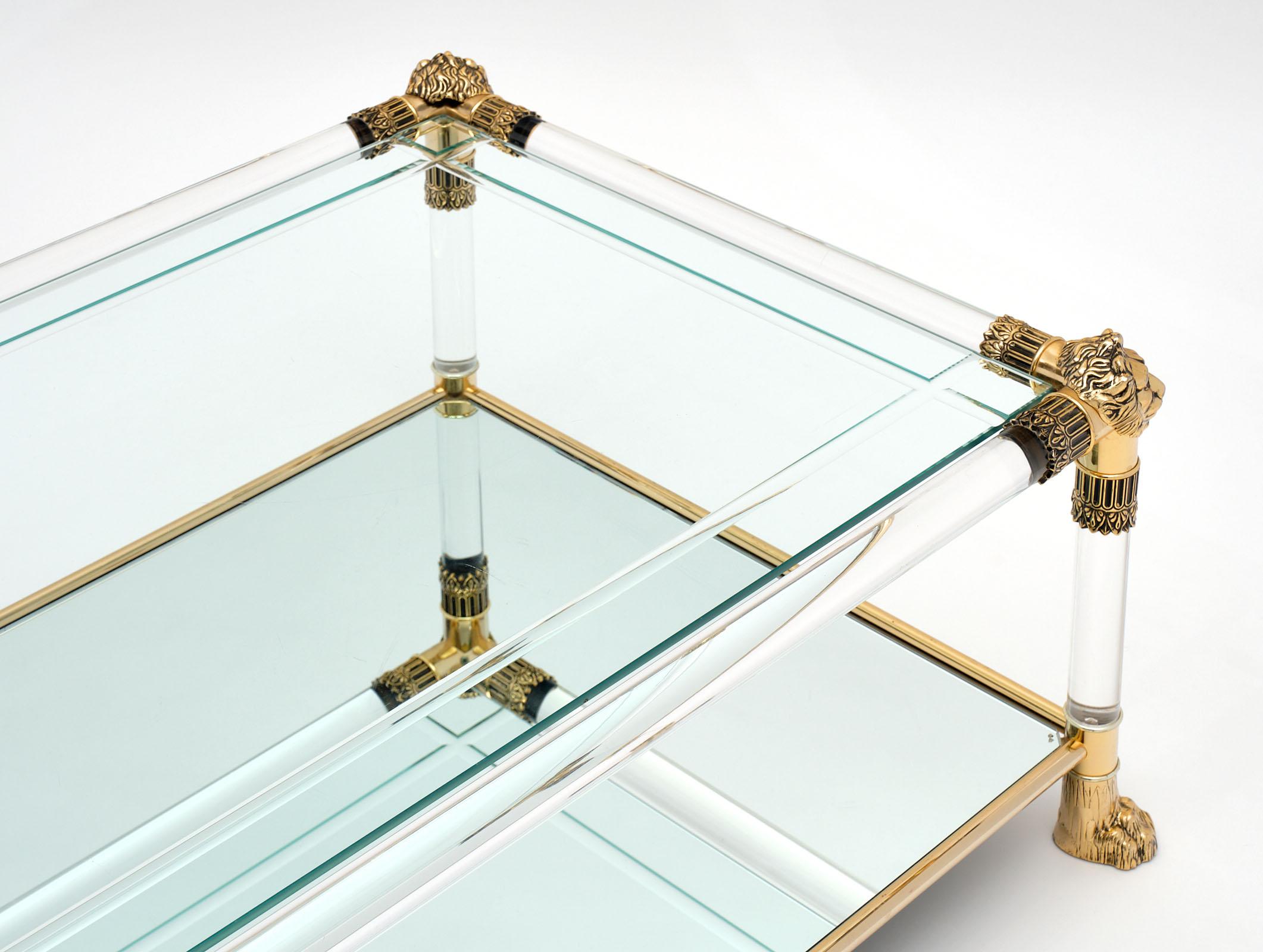 Mid-Century Modern Lucite and Brass Vintage Coffee Table by Raphael