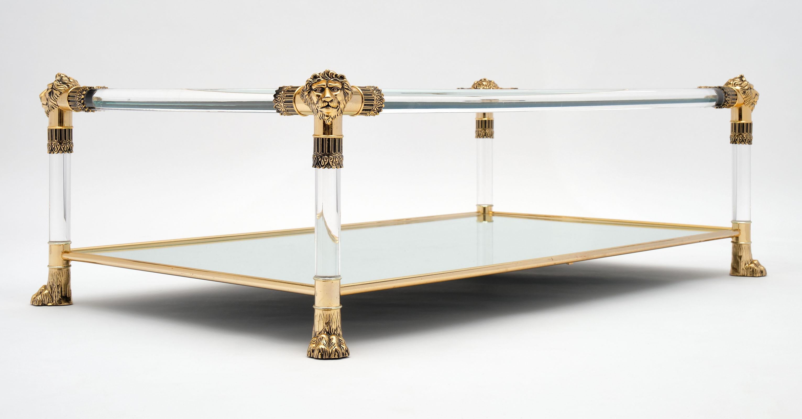 Glass Lucite and Brass Vintage Coffee Table by Raphael