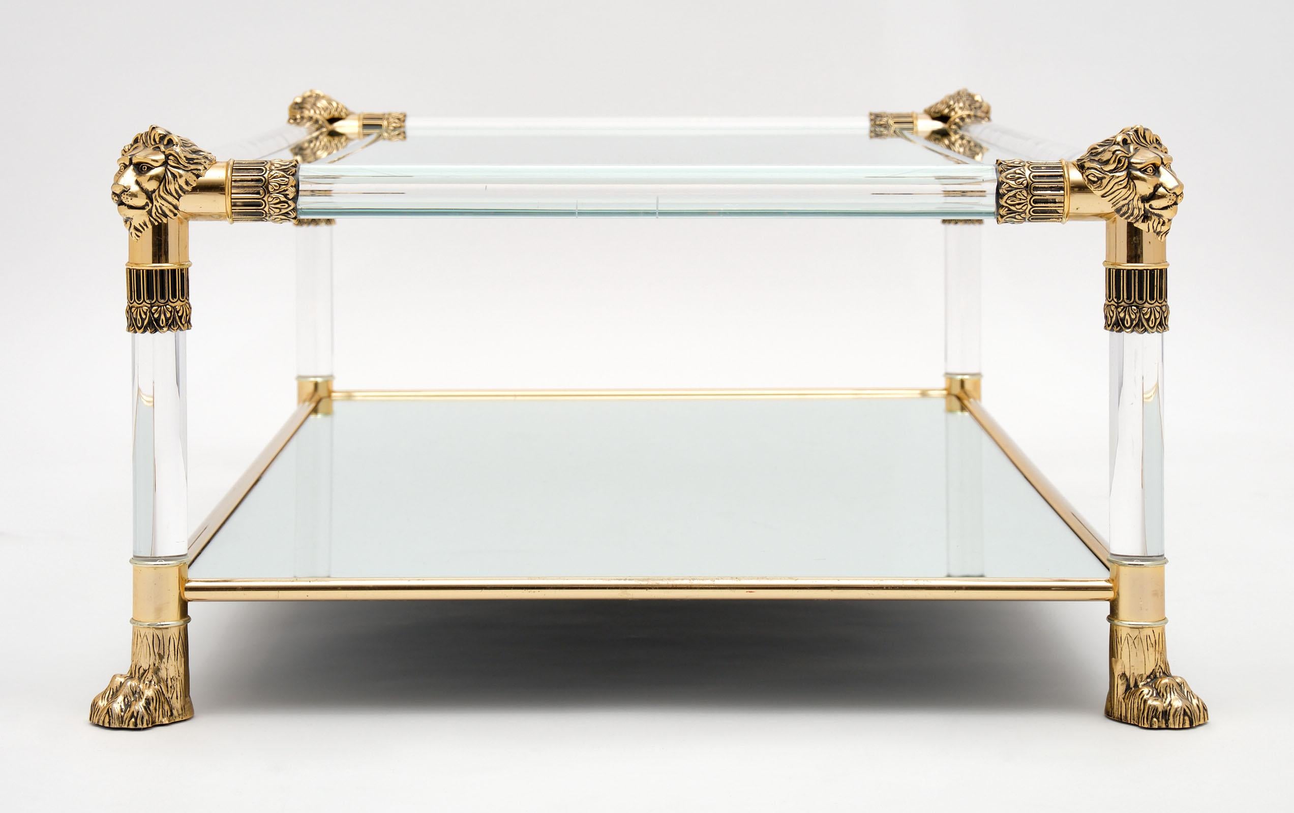 Lucite and Brass Vintage Coffee Table by Raphael 2