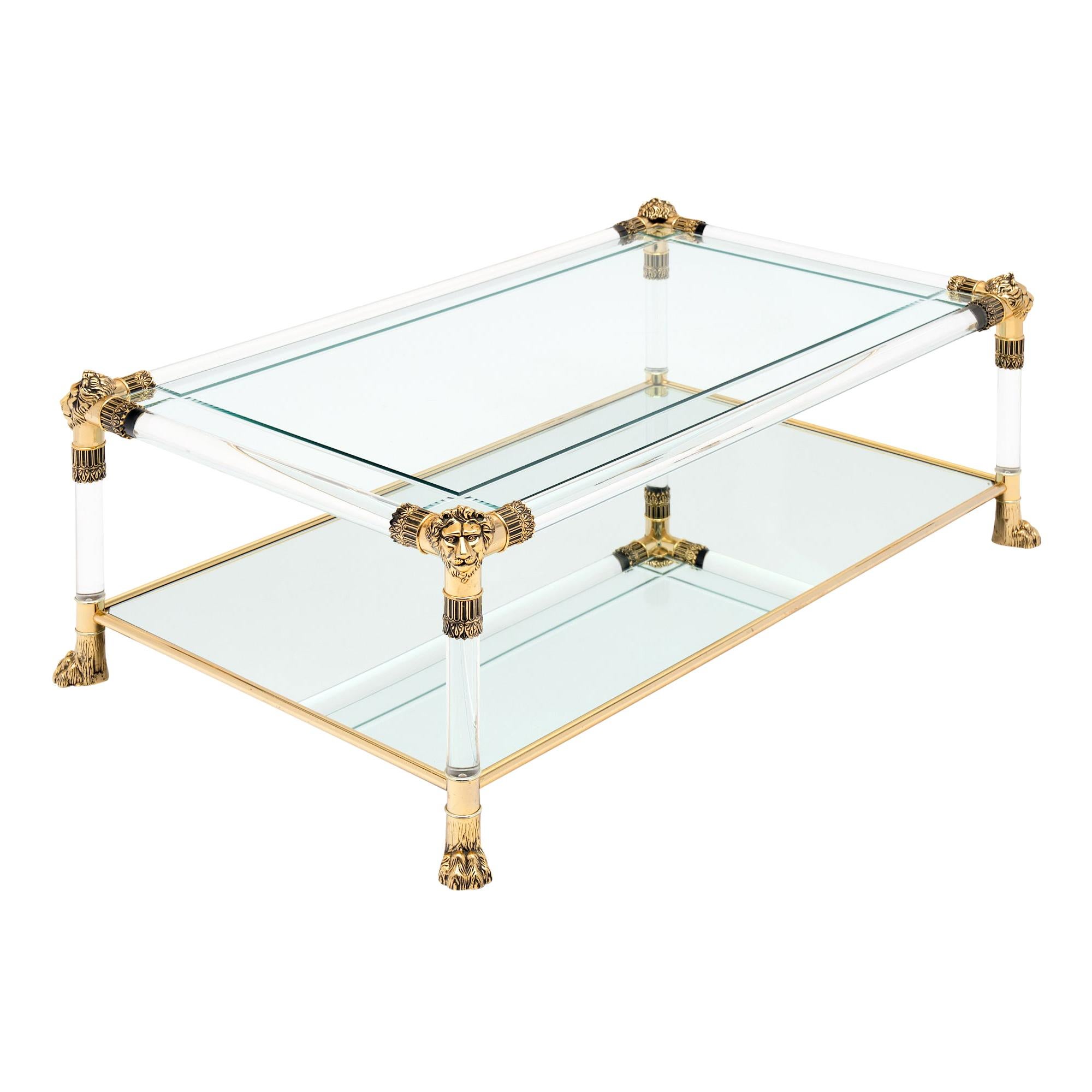 Lucite and Brass Vintage Coffee Table by Raphael