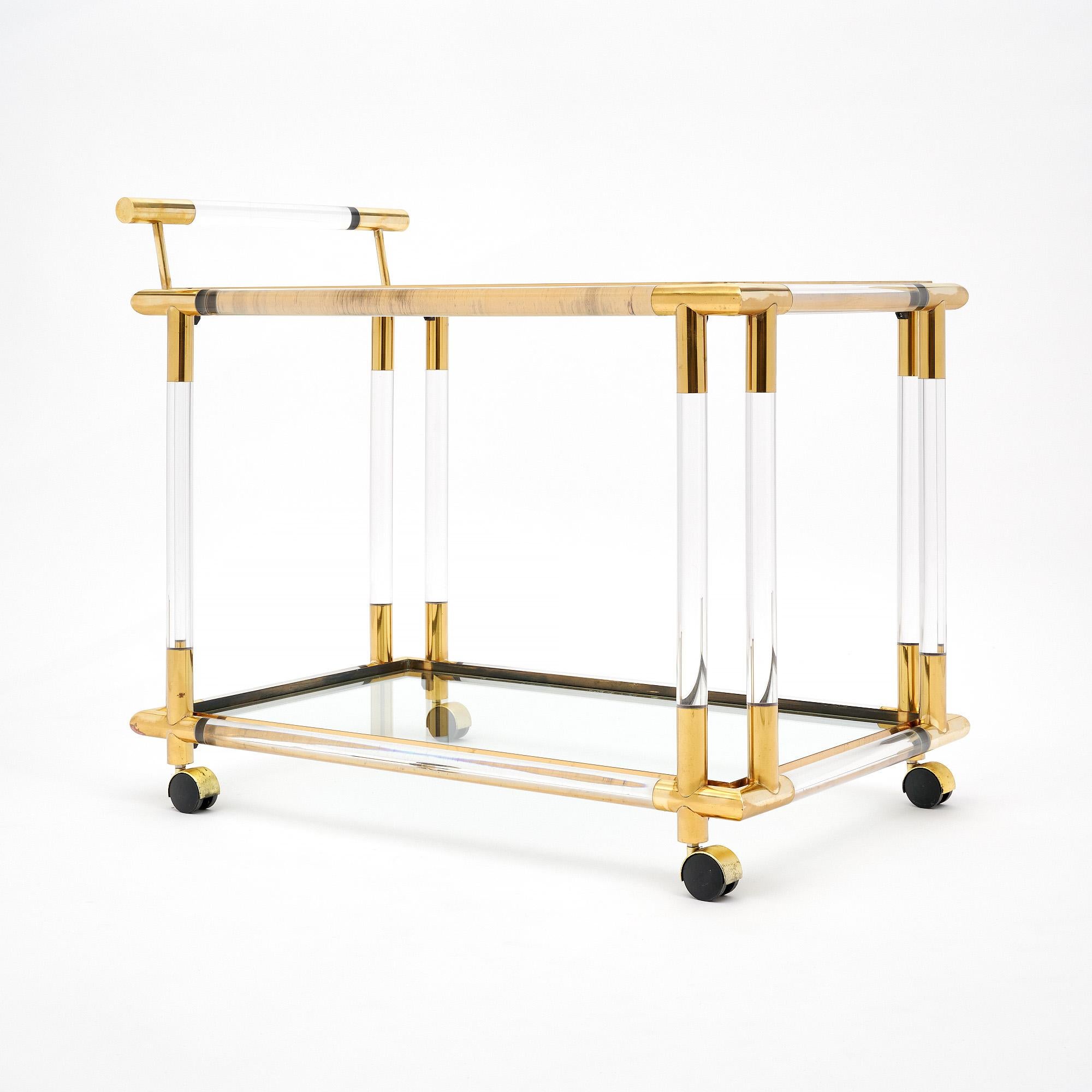 Mid-Century Modern Lucite and Brass Vintage French Bar Cart