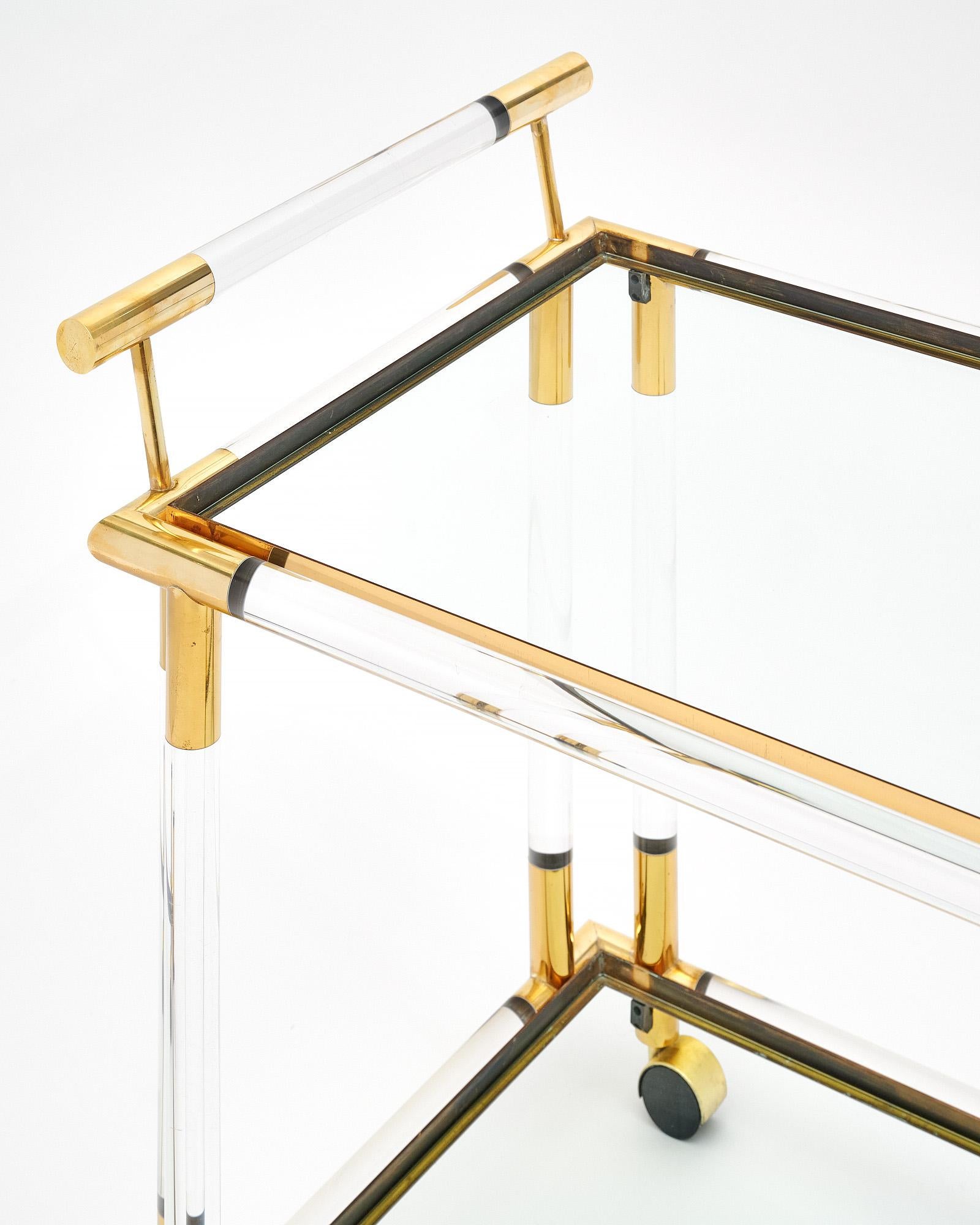 Lucite and Brass Vintage French Bar Cart In Good Condition In Austin, TX