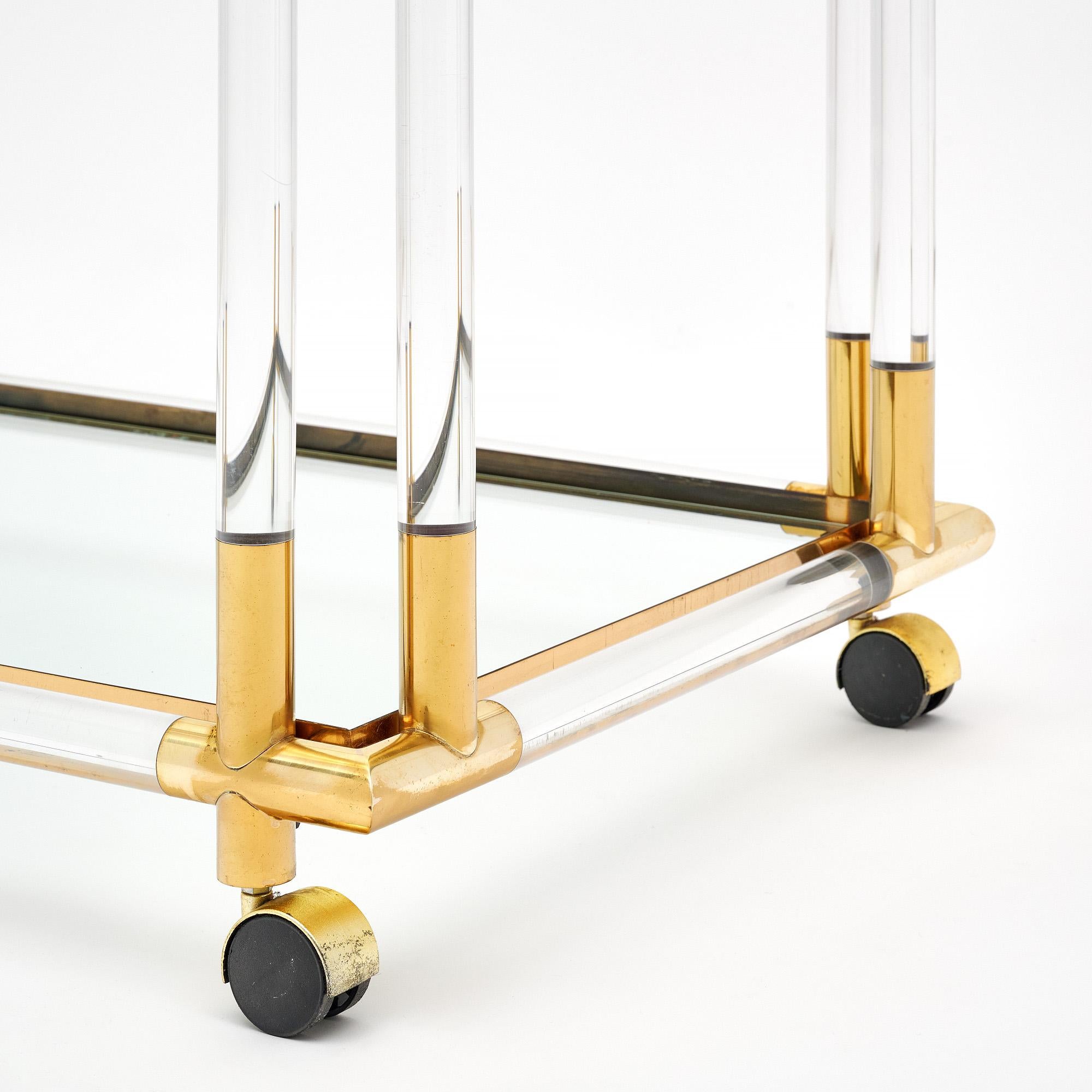 Late 20th Century Lucite and Brass Vintage French Bar Cart
