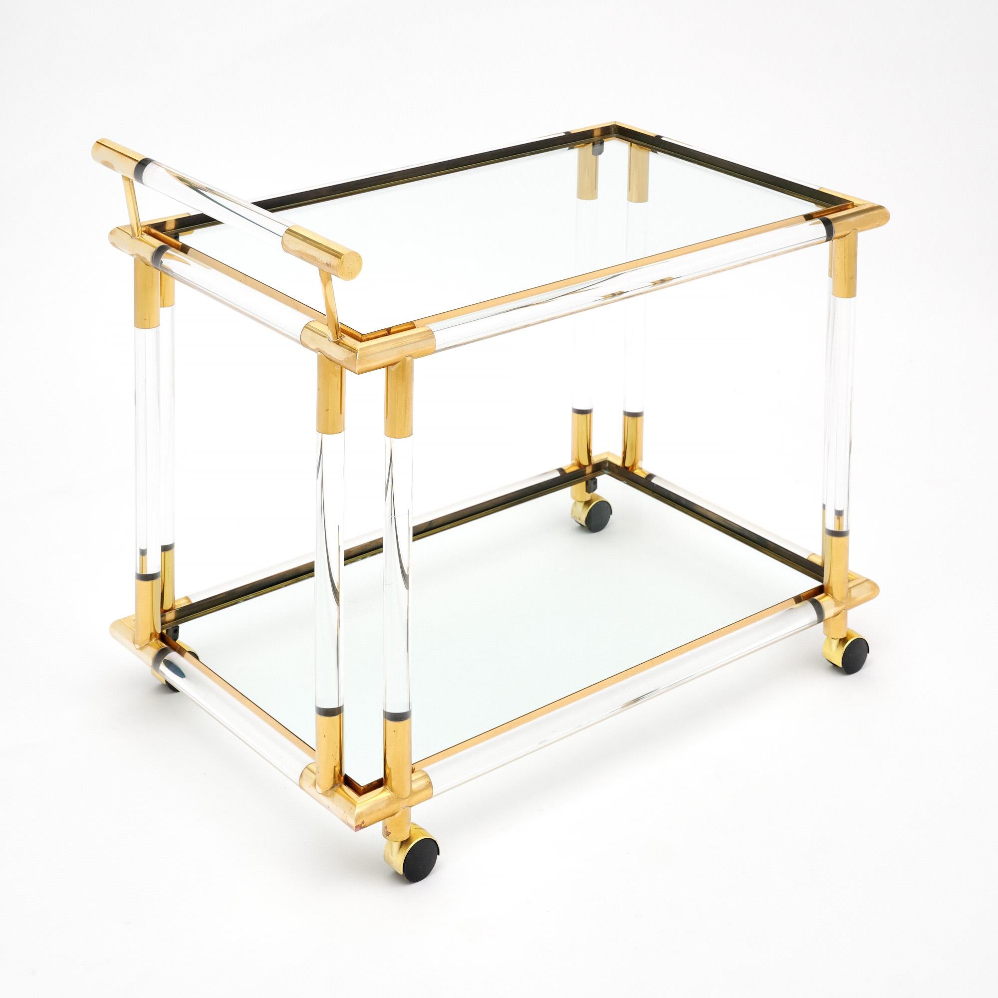 Lucite and Brass Vintage French Bar Cart 2