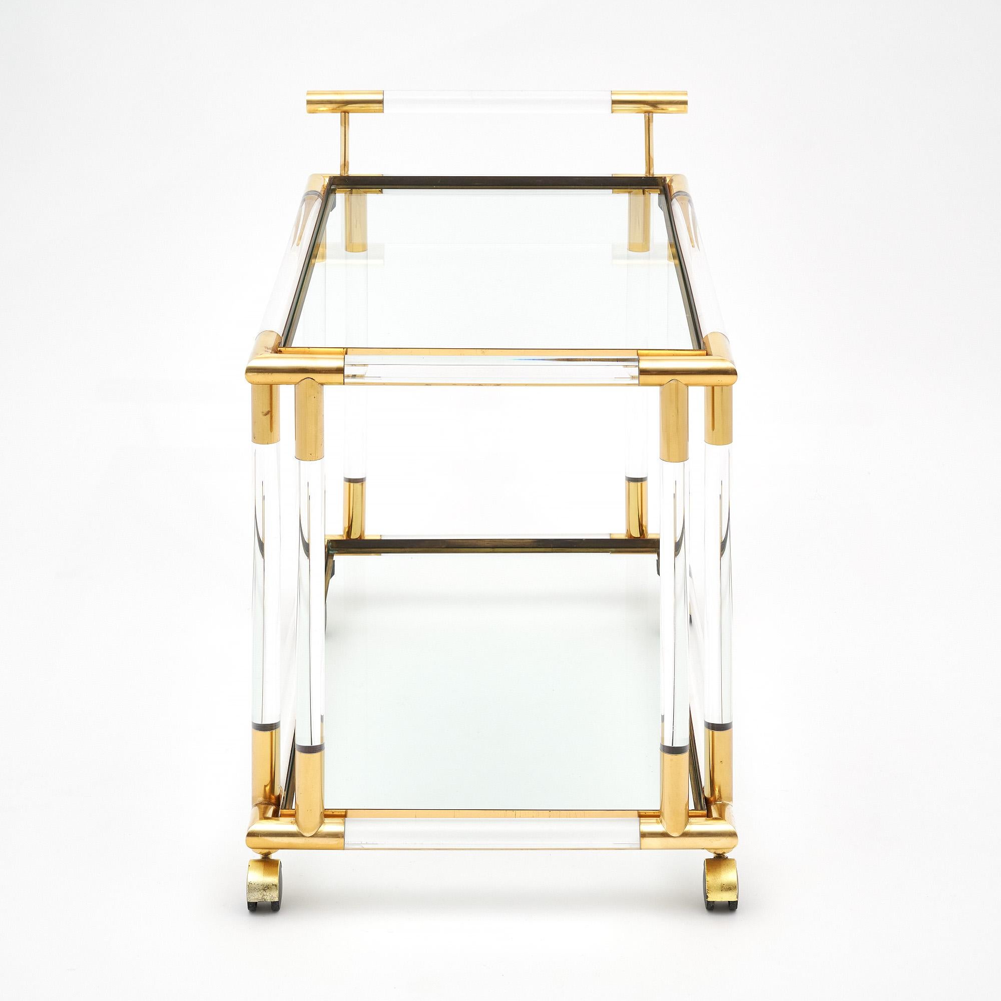 Lucite and Brass Vintage French Bar Cart 3