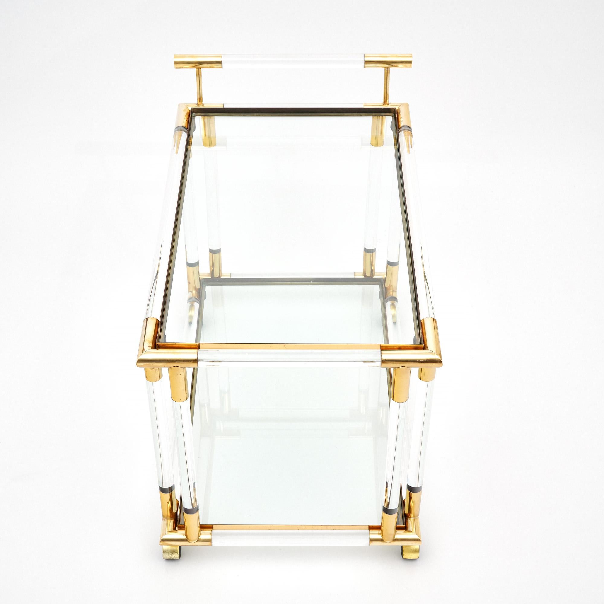 Lucite and Brass Vintage French Bar Cart 4