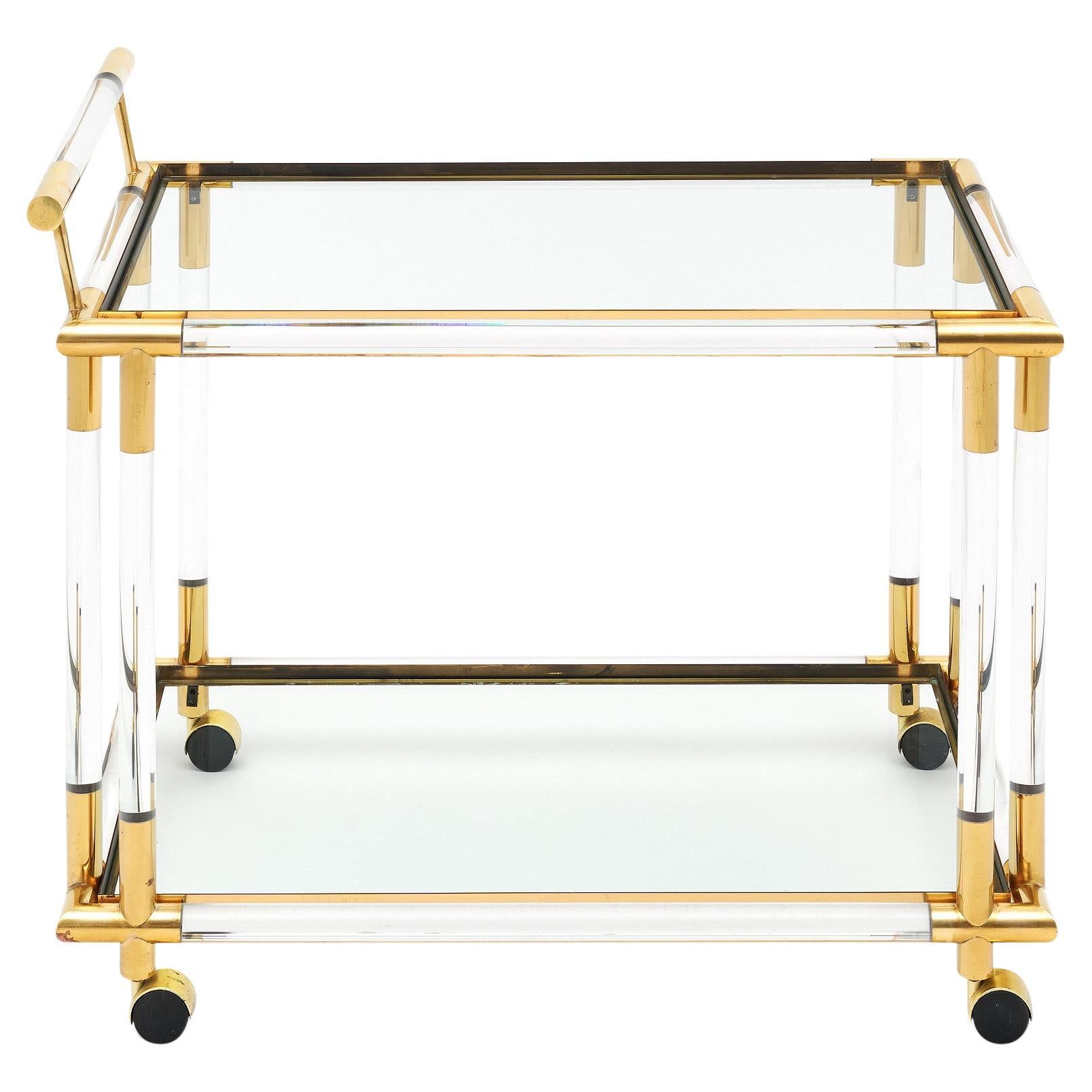 Lucite und Messing Vintage Französisch Bar Cart