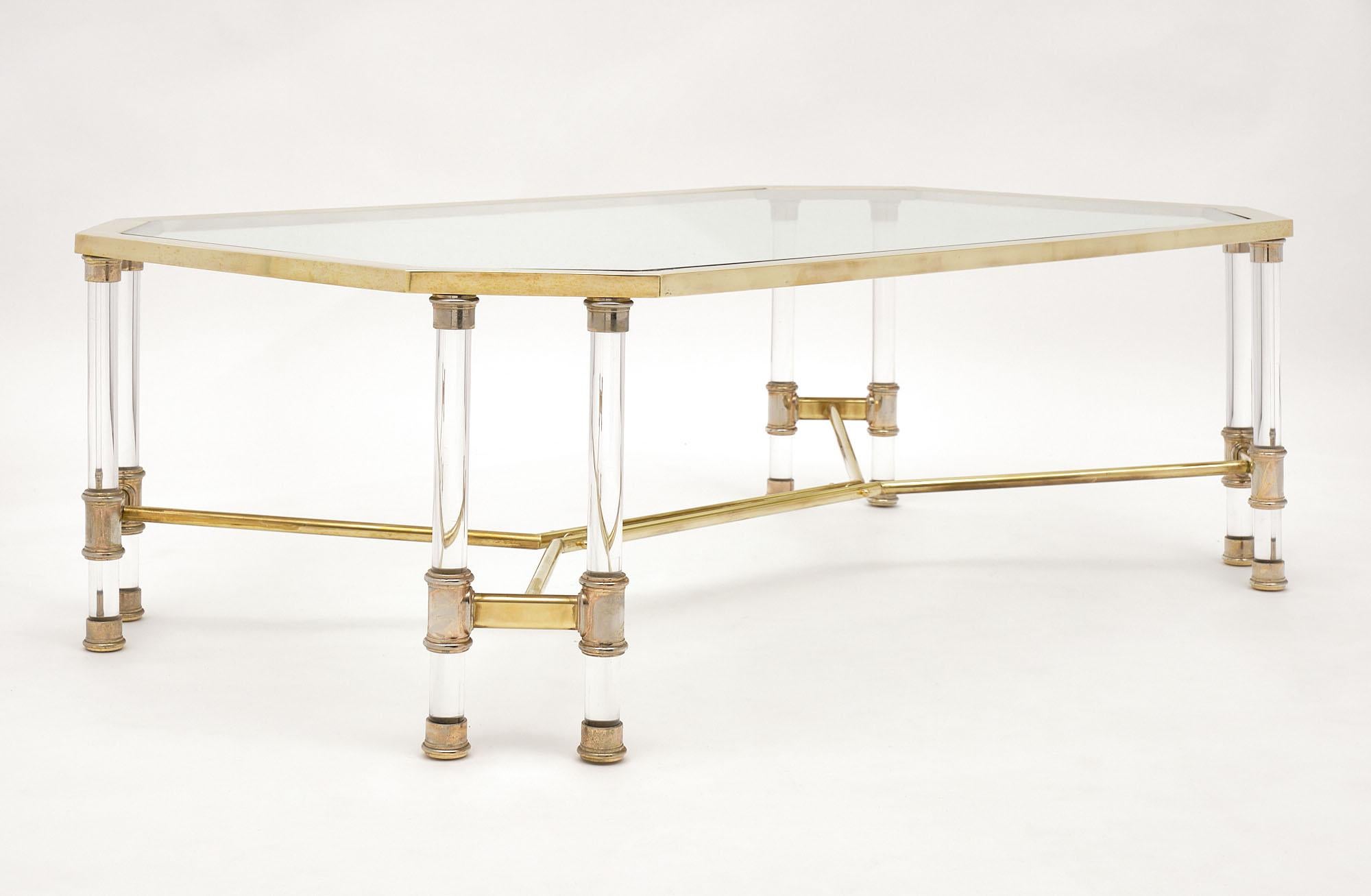 Lucite and Brass Vintage French Coffee Table In Good Condition In Austin, TX