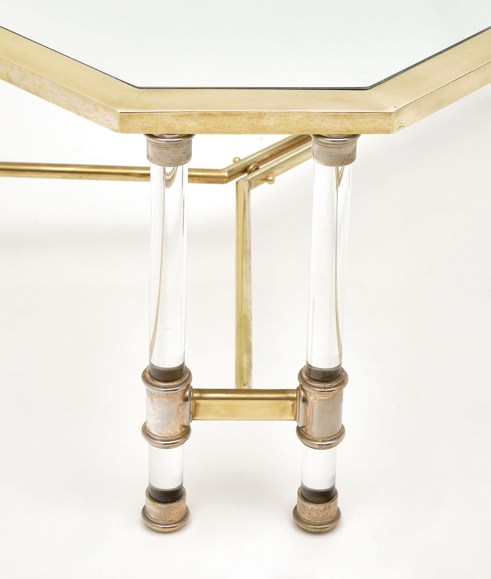 Late 20th Century Lucite and Brass Vintage French Coffee Table