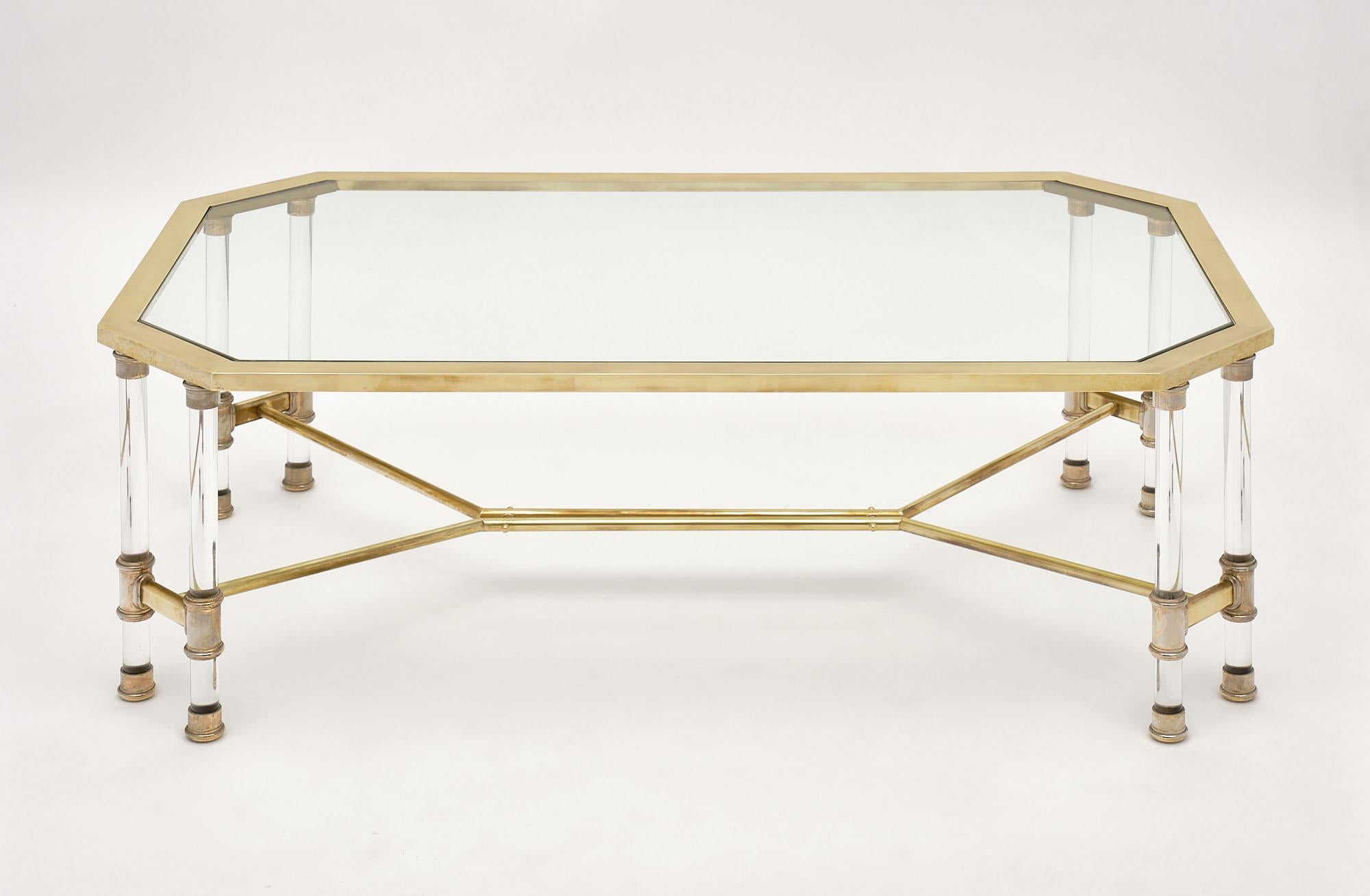 Lucite and Brass Vintage French Coffee Table 1