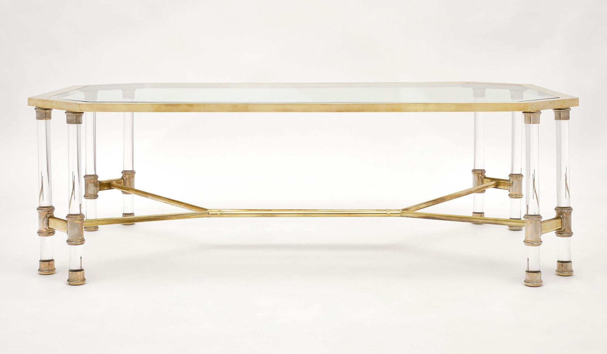 Lucite and Brass Vintage French Coffee Table 2
