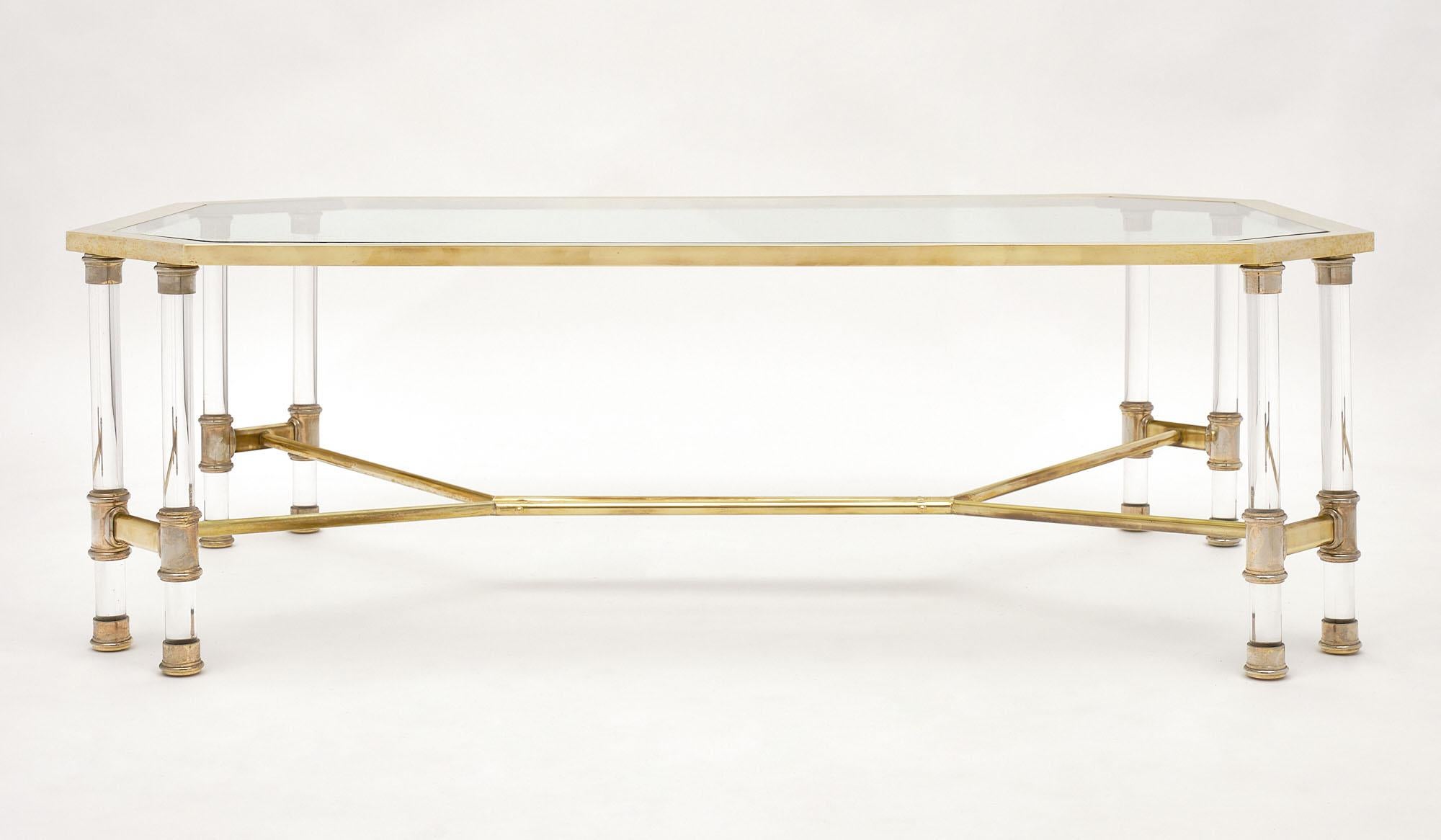 Lucite and Brass Vintage French Coffee Table 2
