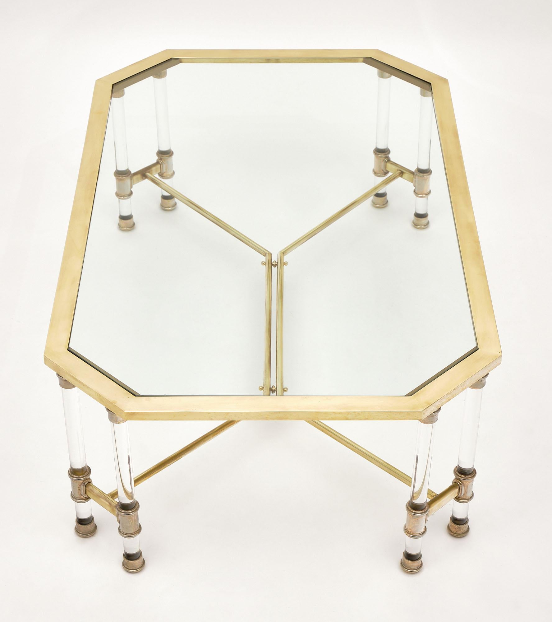 Lucite and Brass Vintage French Coffee Table 3